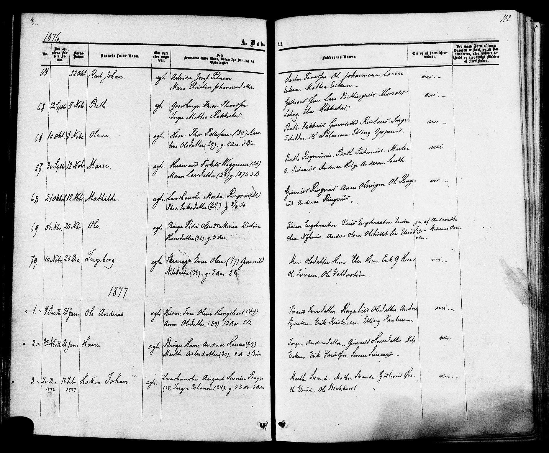 Ådal kirkebøker, SAKO/A-248/F/Fa/L0001: Ministerialbok nr. I 1, 1857-1883, s. 102