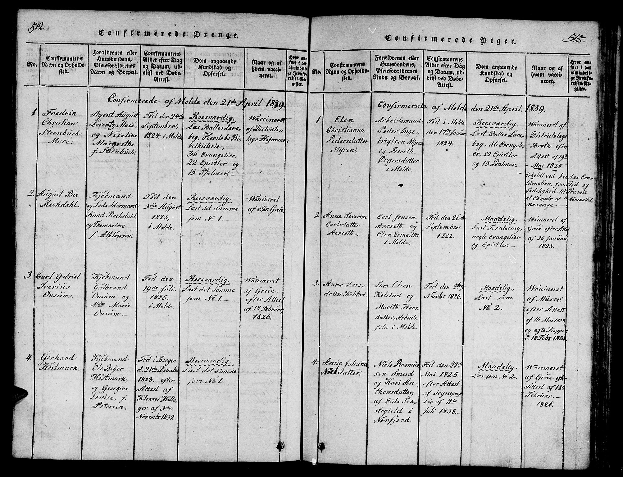 Ministerialprotokoller, klokkerbøker og fødselsregistre - Møre og Romsdal, AV/SAT-A-1454/558/L0700: Klokkerbok nr. 558C01, 1818-1868, s. 512-513