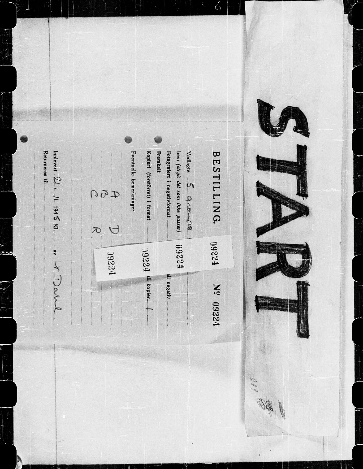 Documents Section, RA/RAFA-2200/V/L0071: Film med FO IIs bestillingsnummer., 1940-1945, s. 254