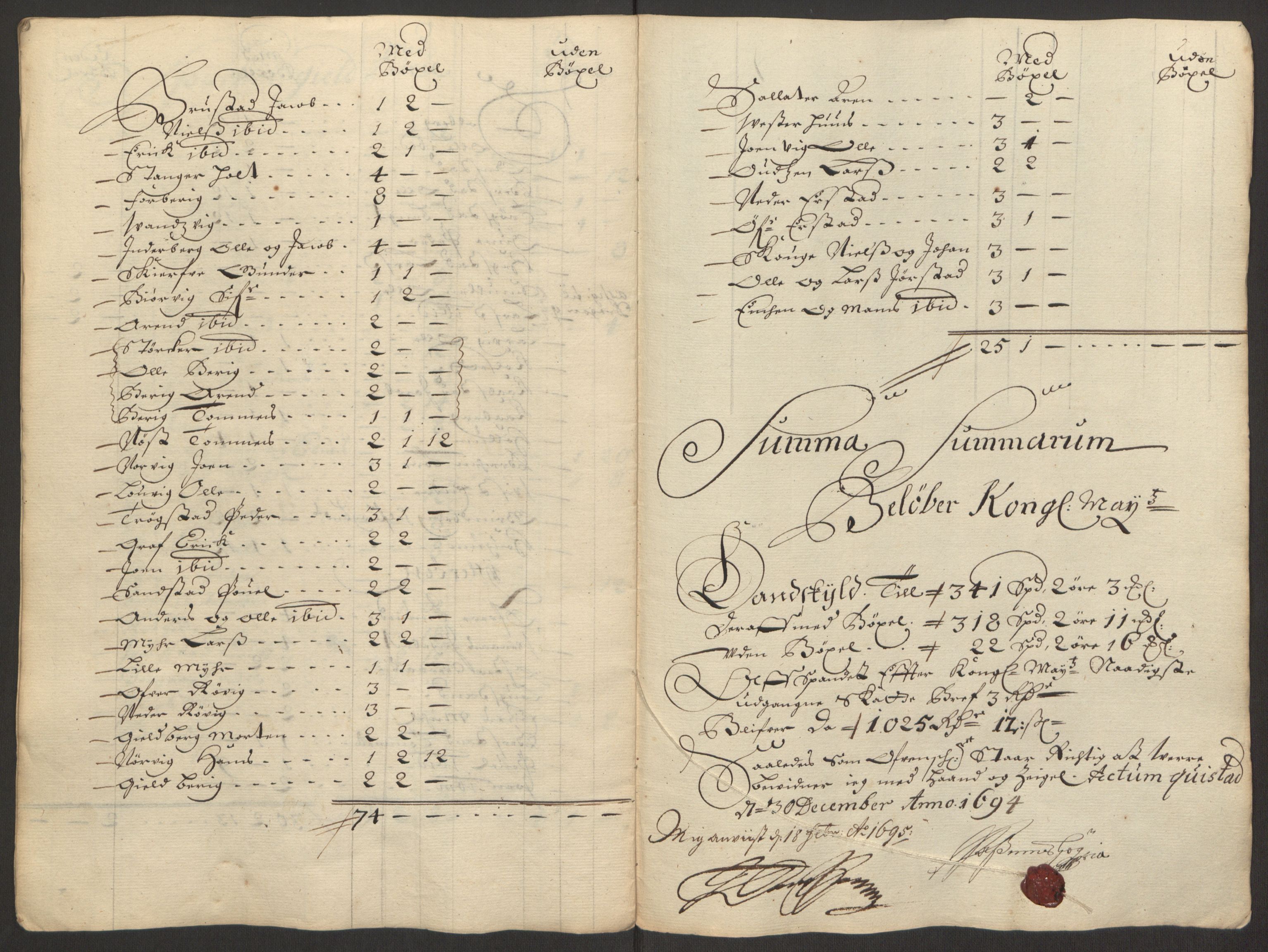 Rentekammeret inntil 1814, Reviderte regnskaper, Fogderegnskap, AV/RA-EA-4092/R63/L4308: Fogderegnskap Inderøy, 1692-1694, s. 581