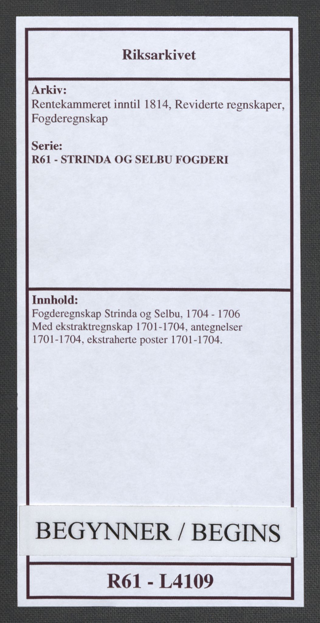 Rentekammeret inntil 1814, Reviderte regnskaper, Fogderegnskap, AV/RA-EA-4092/R61/L4109: Fogderegnskap Strinda og Selbu, 1704-1706, s. 1