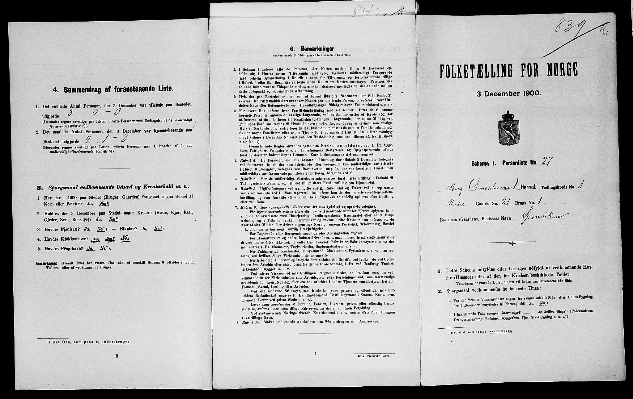 SAO, Folketelling 1900 for 0116 Berg herred, 1900