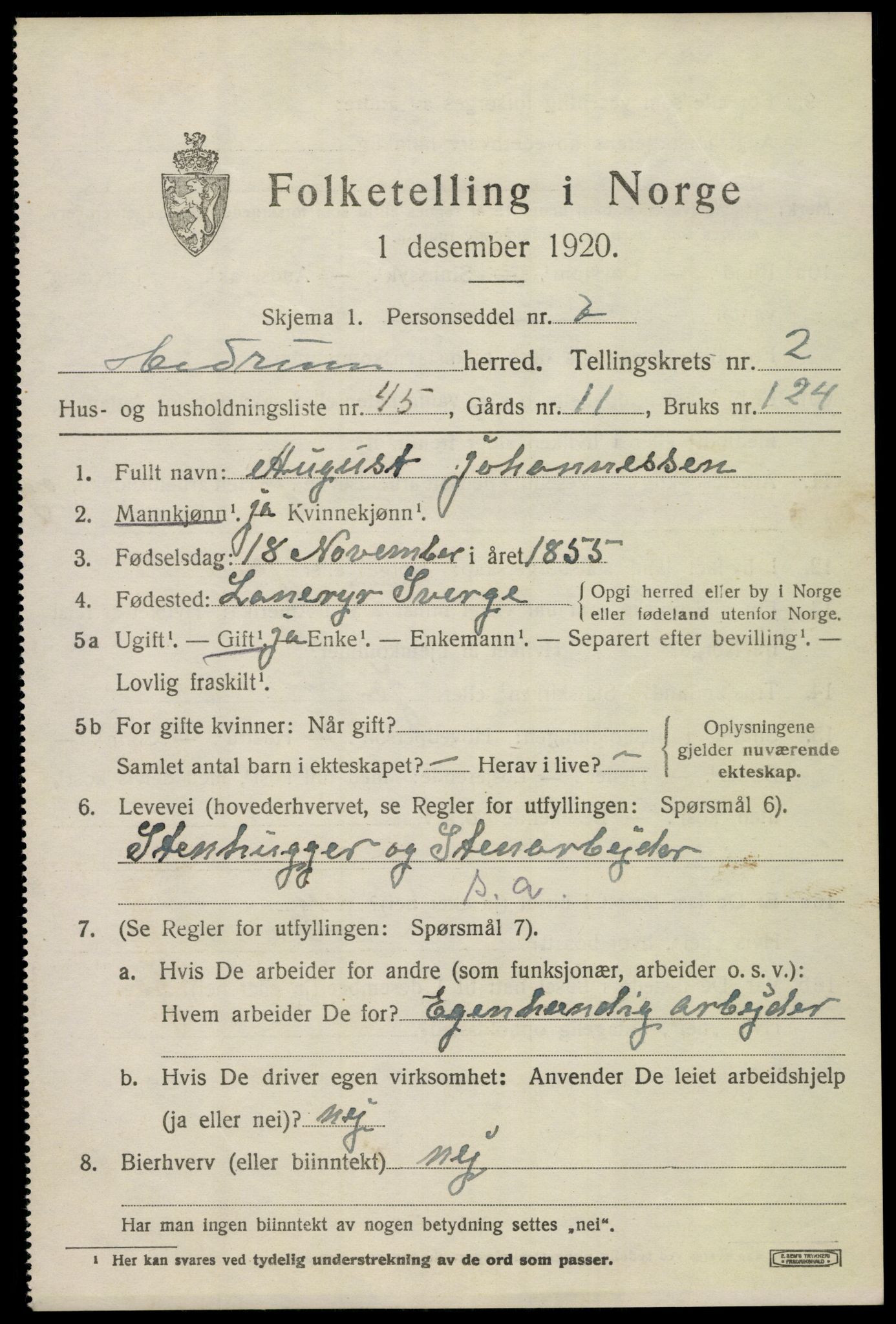 SAKO, Folketelling 1920 for 0727 Hedrum herred, 1920, s. 3037
