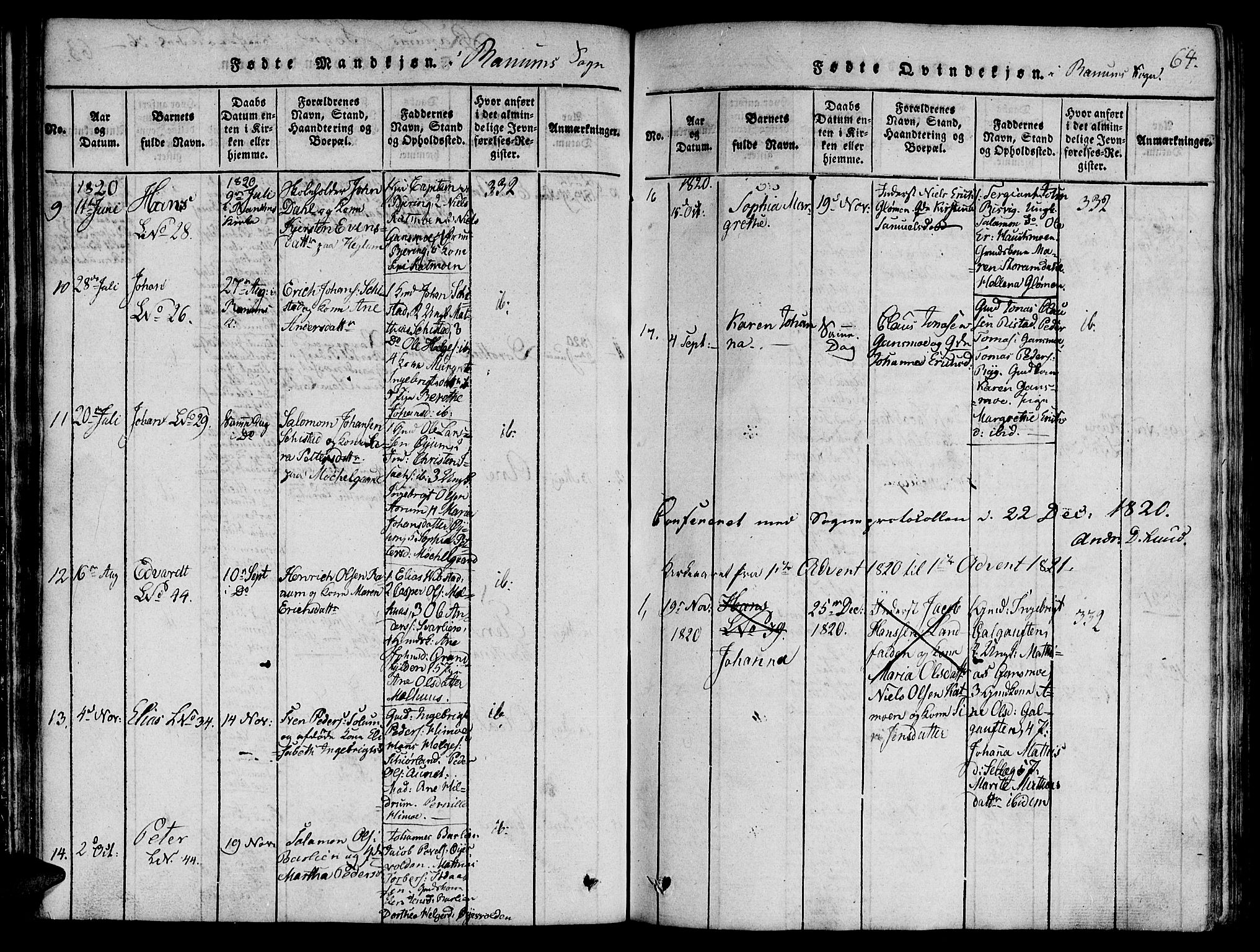 Ministerialprotokoller, klokkerbøker og fødselsregistre - Nord-Trøndelag, SAT/A-1458/764/L0546: Ministerialbok nr. 764A06 /1, 1816-1823, s. 64