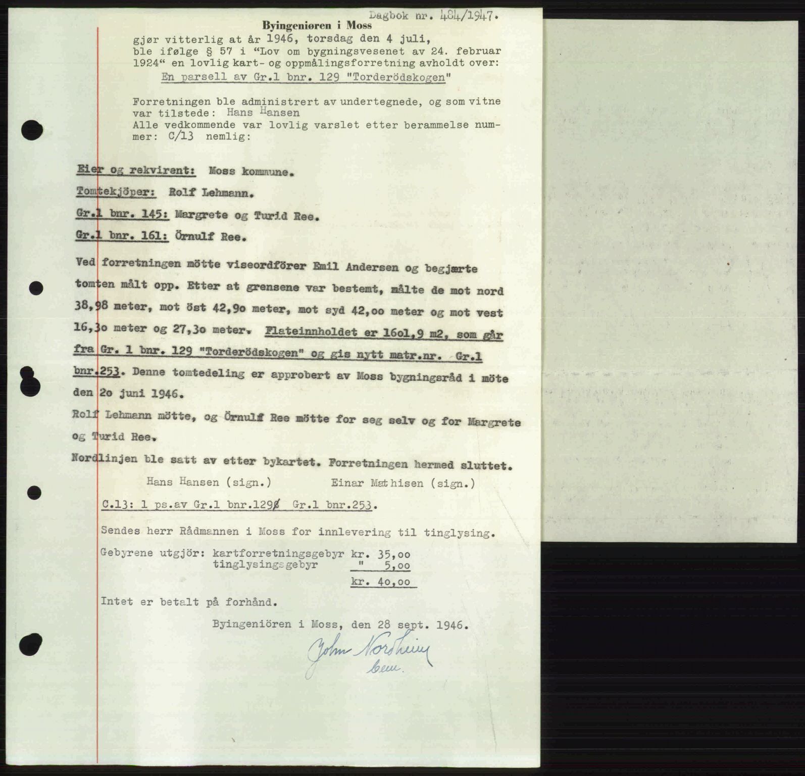 Moss sorenskriveri, SAO/A-10168: Pantebok nr. A17, 1947-1947, Dagboknr: 484/1947