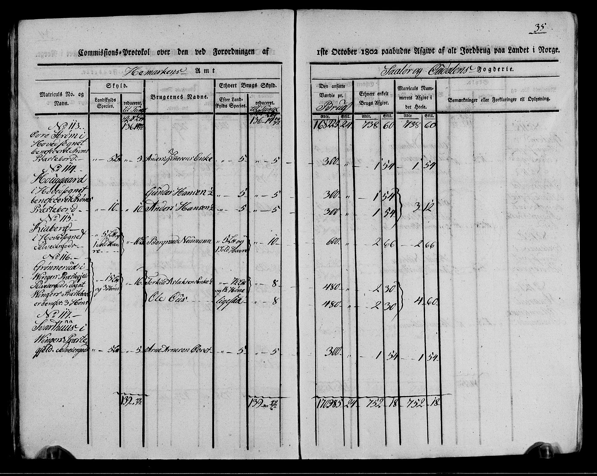 Rentekammeret inntil 1814, Realistisk ordnet avdeling, AV/RA-EA-4070/N/Ne/Nea/L0026: Solør og Odal fogderi. Kommisjonsprotokoll (gjenpart), 1803, s. 35