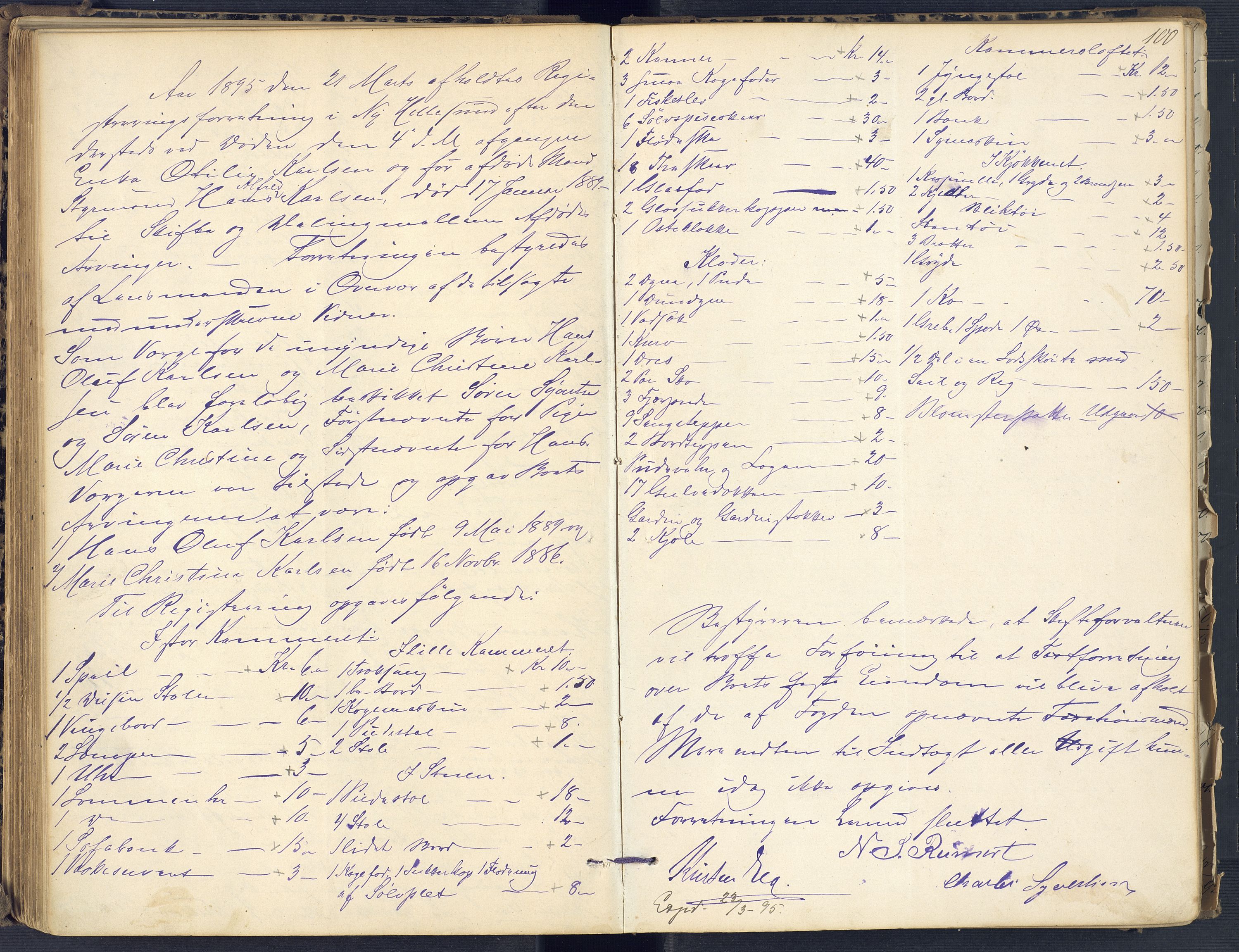 Torridal sorenskriveri, SAK/1221-0012/H/Hc/L0011: Skifteregistreringsprotokoll Søgne og Greipstad lensmannsdistrikt nr. 1, 1883-1903, s. 100