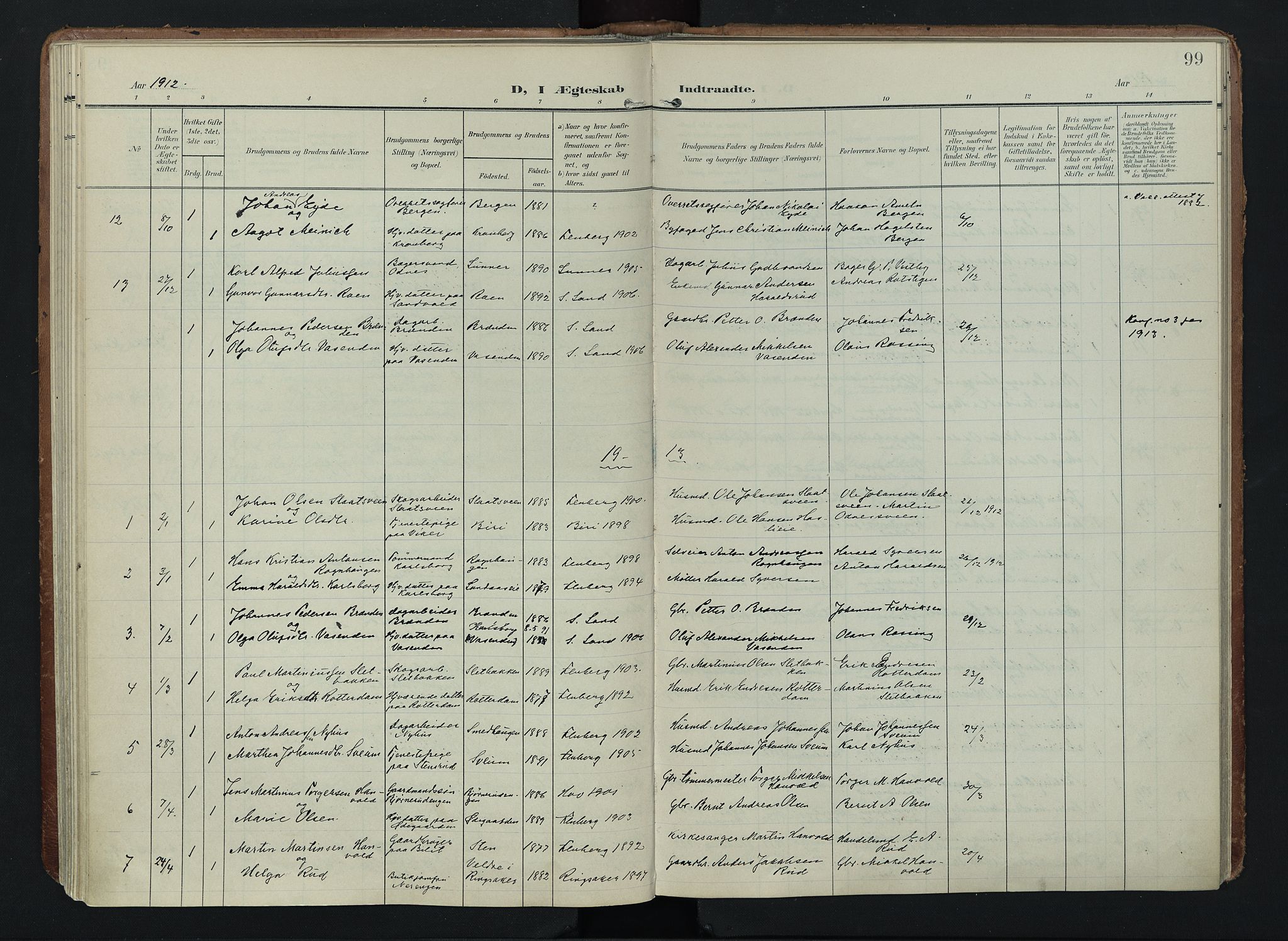 Søndre Land prestekontor, AV/SAH-PREST-122/K/L0005: Ministerialbok nr. 5, 1905-1914, s. 99
