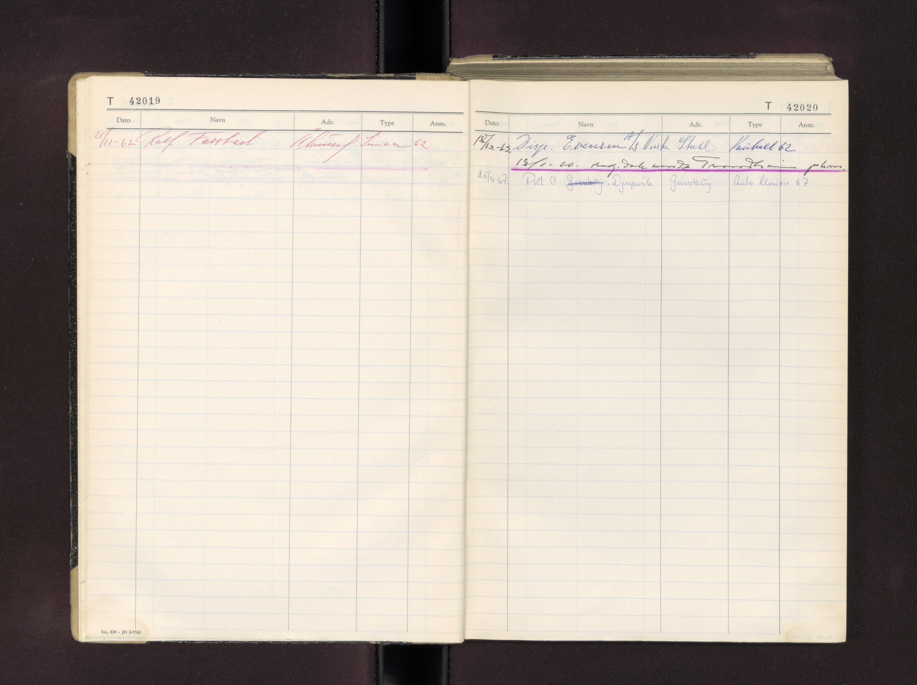 Møre og Romsdal vegkontor - Ålesund trafikkstasjon, AV/SAT-A-4099/F/Fc/L0037: Bilregister; T 42000 - T 42499, 1960-1970