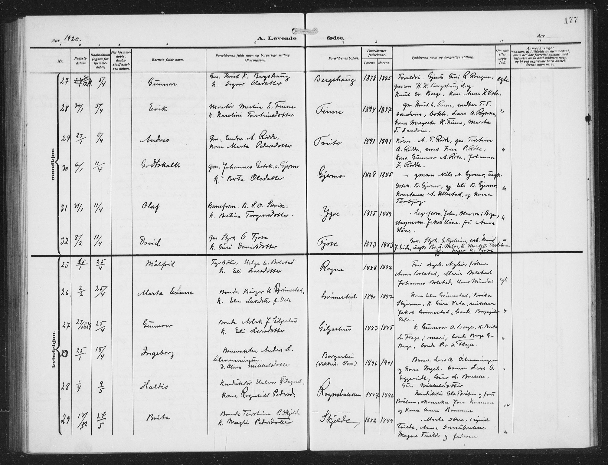 Voss sokneprestembete, AV/SAB-A-79001/H/Hab: Klokkerbok nr. C 3, 1909-1920, s. 177