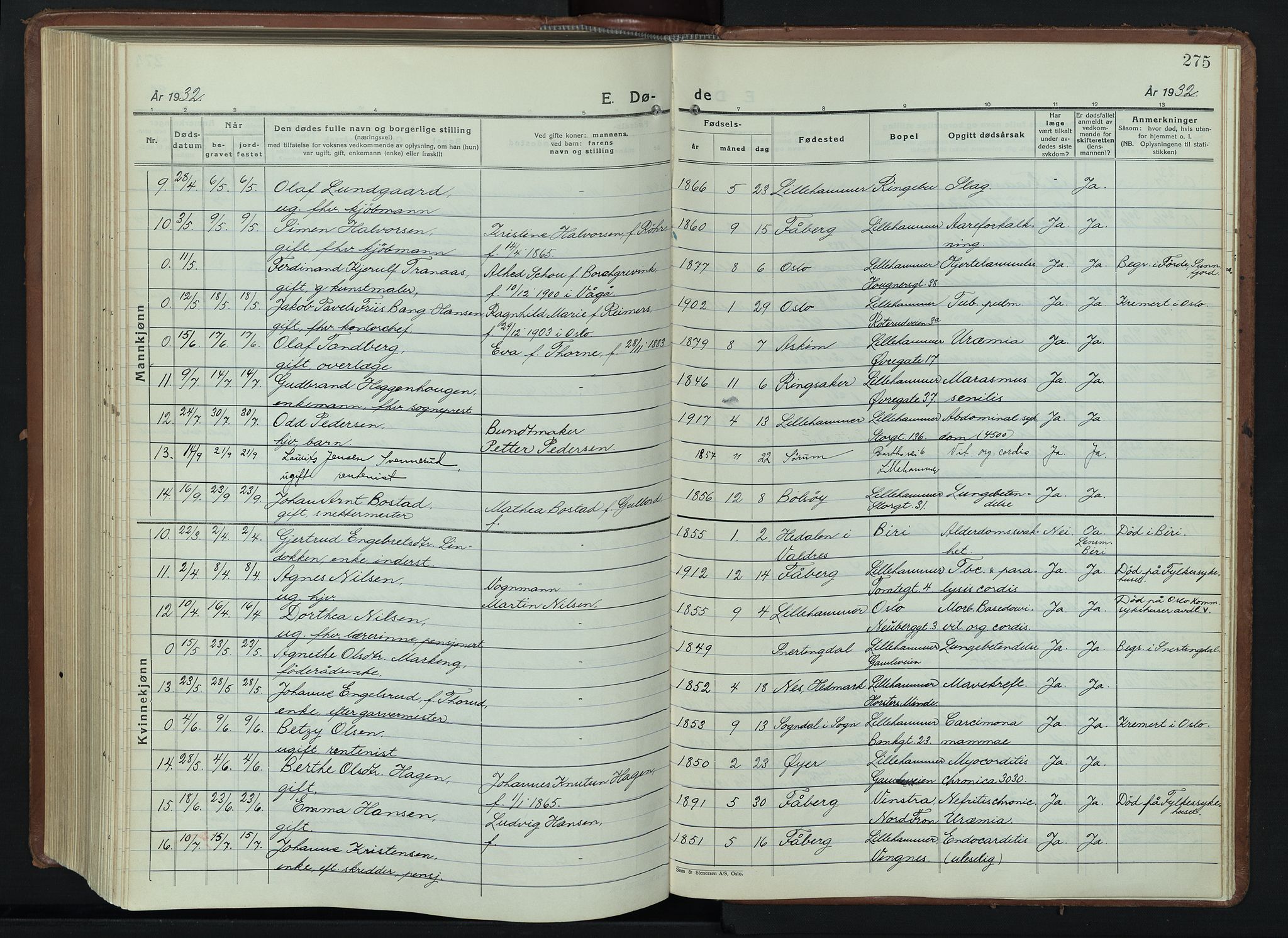 Lillehammer prestekontor, AV/SAH-PREST-088/H/Ha/Hab/L0003: Klokkerbok nr. 3, 1927-1943, s. 275