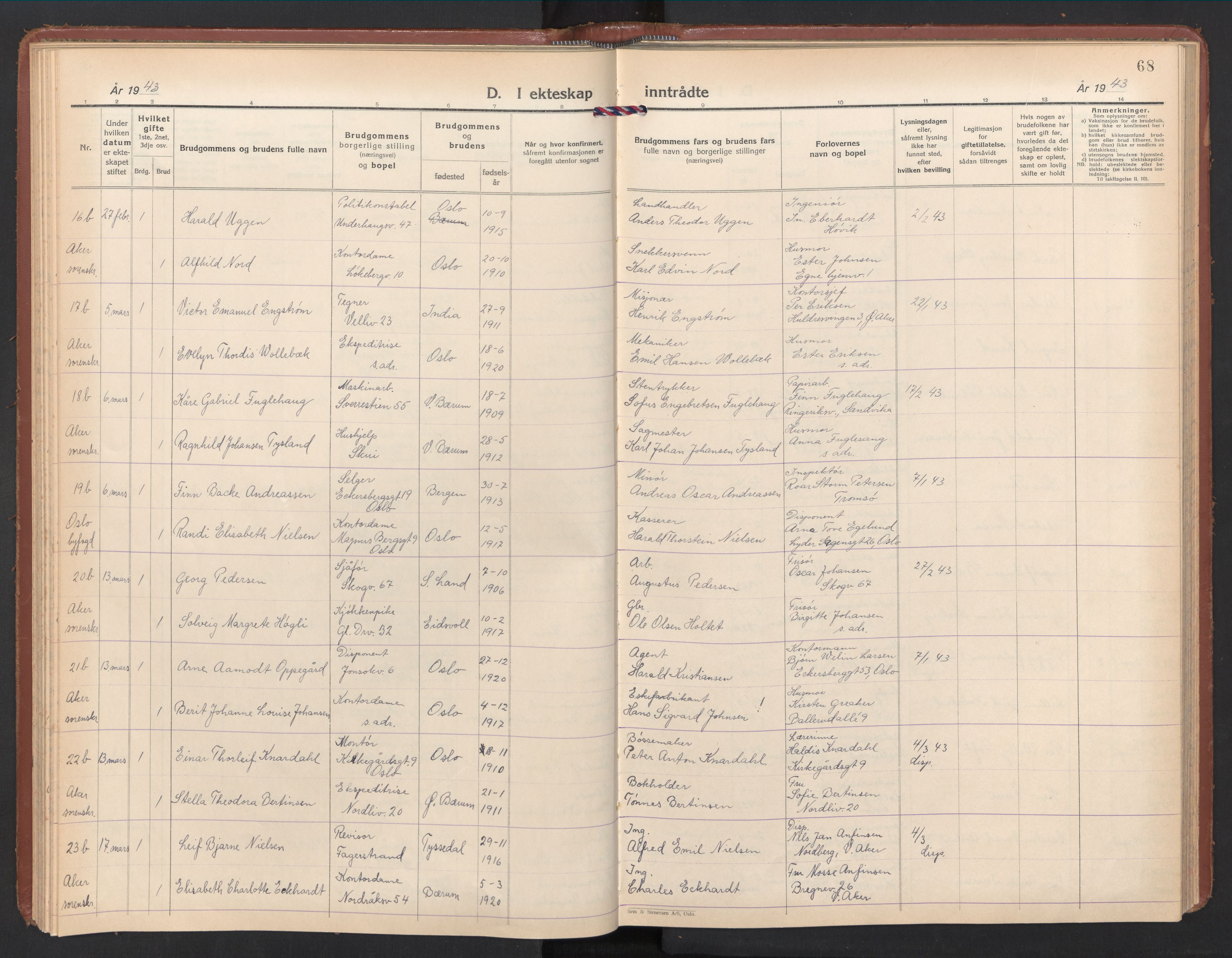 Østre Bærum prestekontor Kirkebøker, AV/SAO-A-10887/F/Fa/L0008: Ministerialbok nr. 8, 1940-1948, s. 68