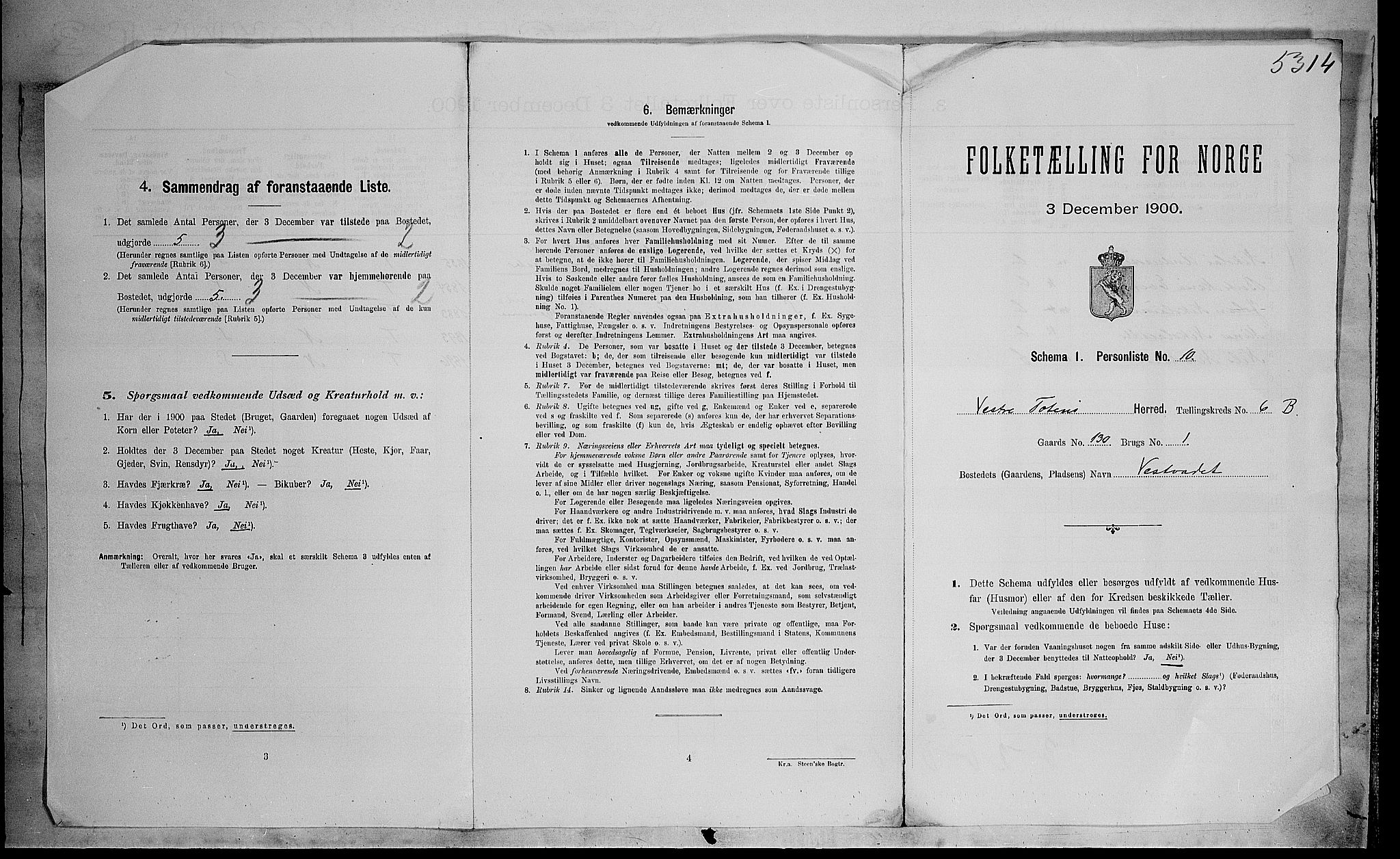 SAH, Folketelling 1900 for 0529 Vestre Toten herred, 1900, s. 1225