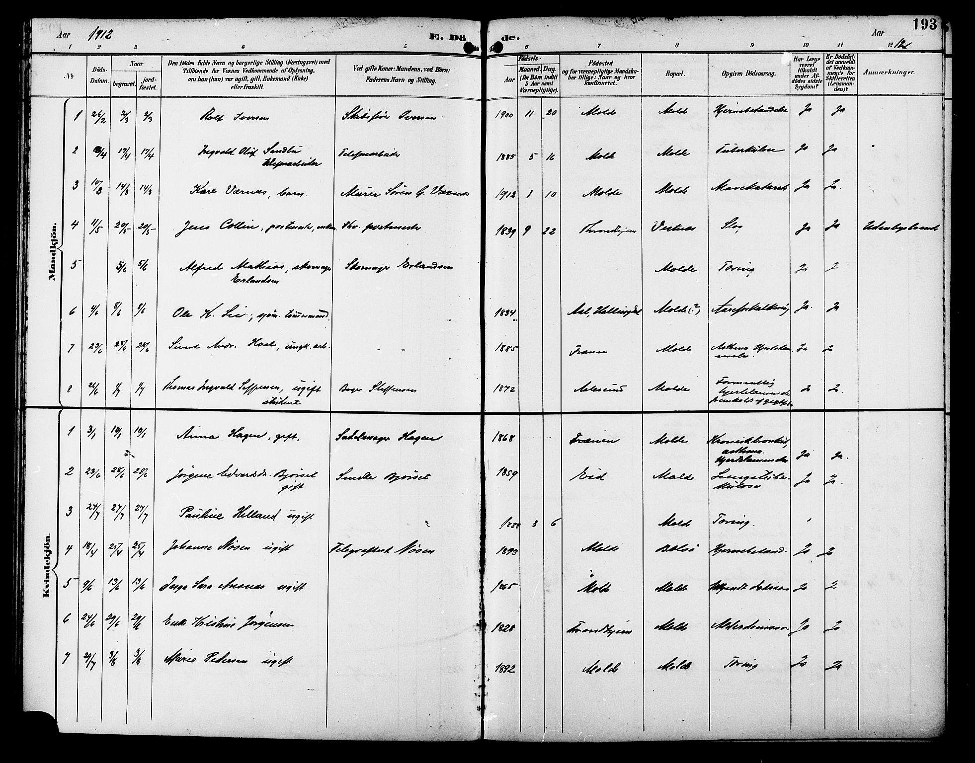 Ministerialprotokoller, klokkerbøker og fødselsregistre - Møre og Romsdal, SAT/A-1454/558/L0702: Klokkerbok nr. 558C03, 1894-1915, s. 193