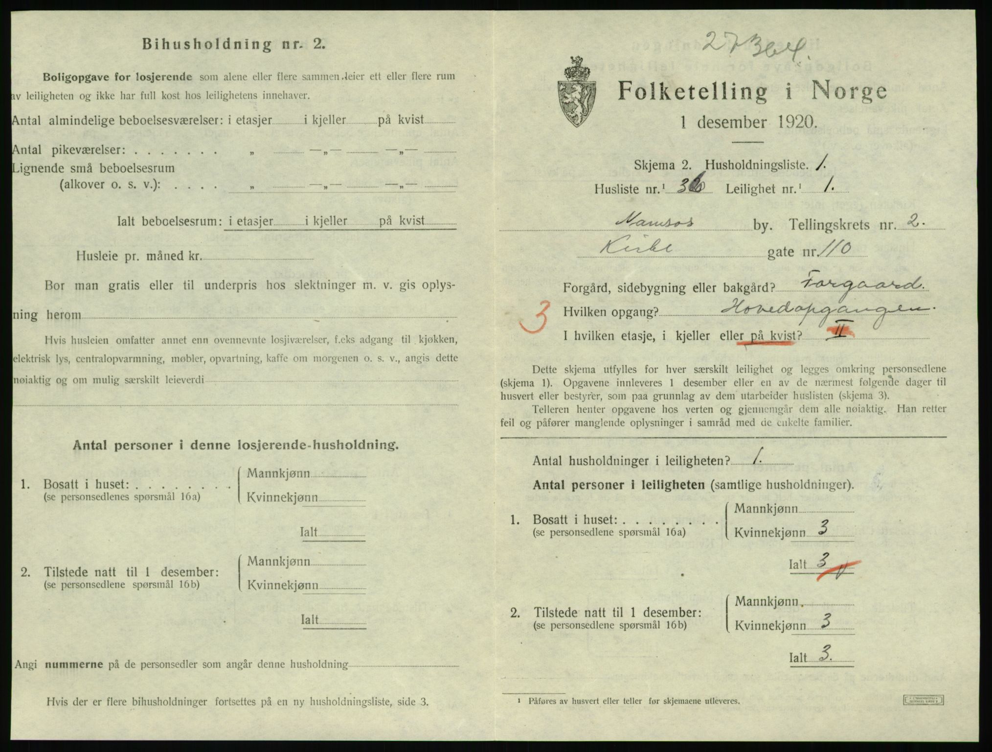 SAT, Folketelling 1920 for 1703 Namsos ladested, 1920, s. 1087