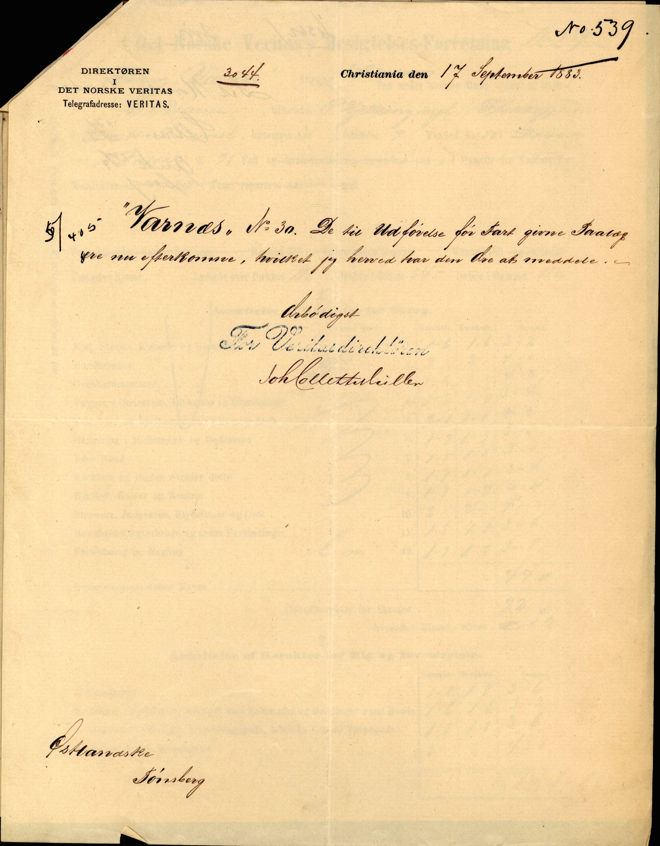 Pa 63 - Østlandske skibsassuranceforening, VEMU/A-1079/G/Ga/L0017/0009: Havaridokumenter / Agnese, Agnes, Adelphia, Kvik, Varnæs, 1884, s. 96