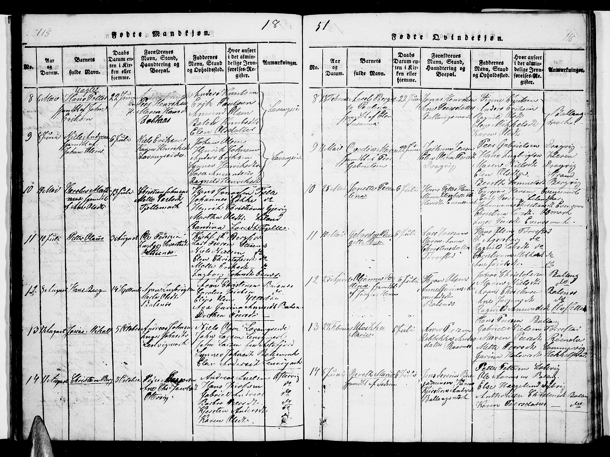 Ministerialprotokoller, klokkerbøker og fødselsregistre - Nordland, AV/SAT-A-1459/863/L0911: Klokkerbok nr. 863C01, 1821-1858, s. 115-116