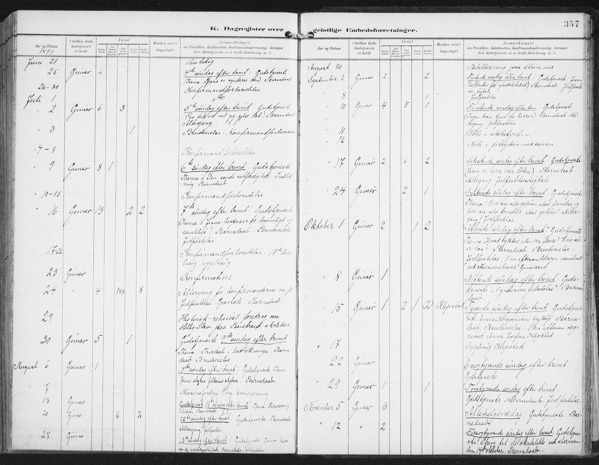 Ministerialprotokoller, klokkerbøker og fødselsregistre - Nordland, AV/SAT-A-1459/876/L1098: Ministerialbok nr. 876A04, 1896-1915, s. 357