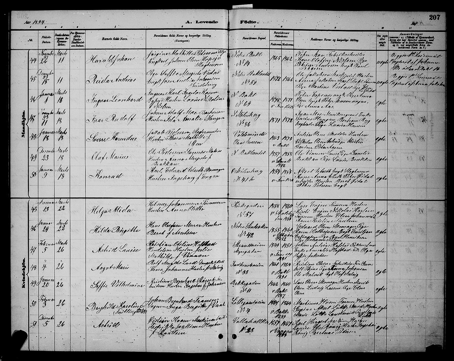 Ministerialprotokoller, klokkerbøker og fødselsregistre - Sør-Trøndelag, AV/SAT-A-1456/604/L0222: Klokkerbok nr. 604C05, 1886-1895, s. 207