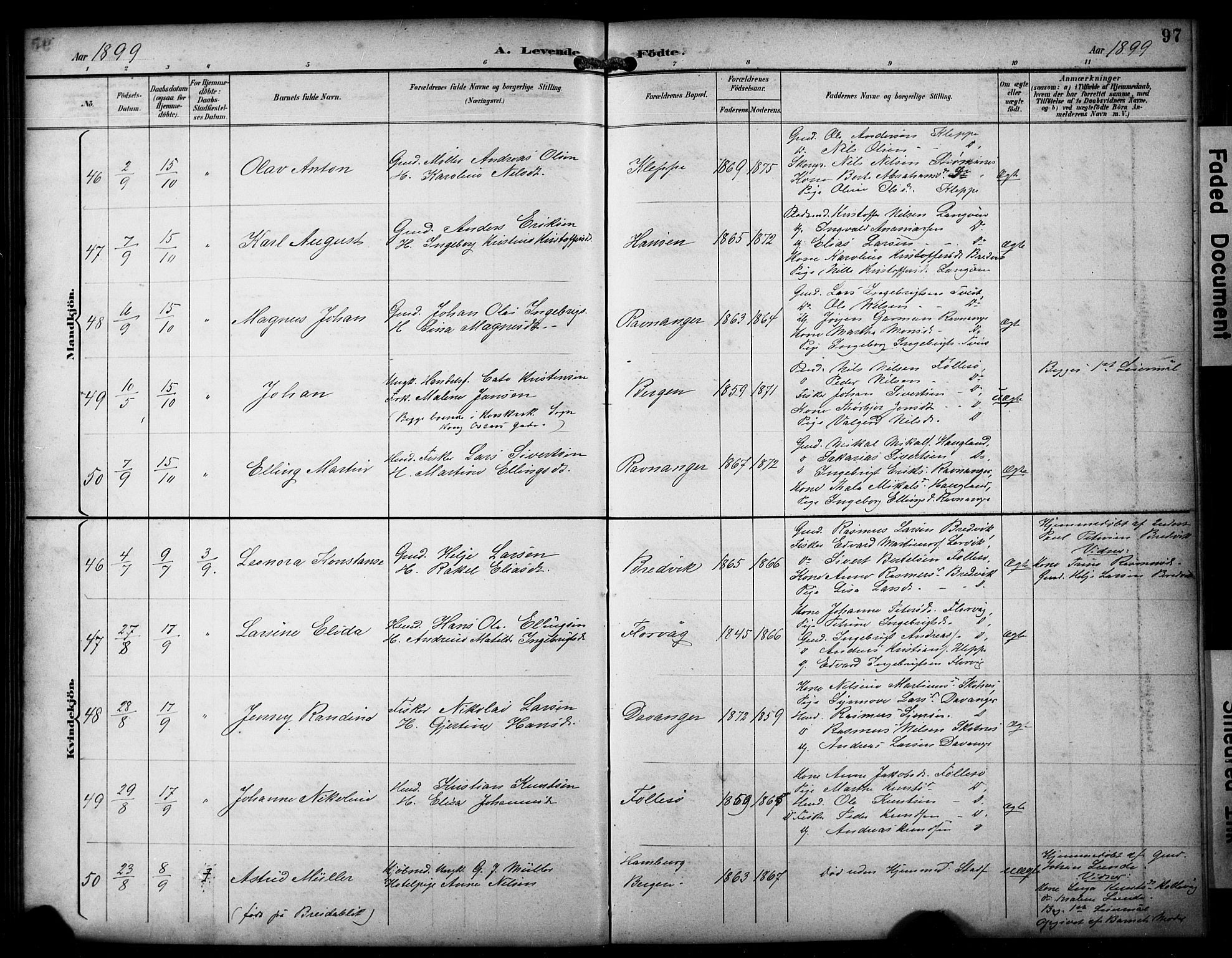 Askøy Sokneprestembete, AV/SAB-A-74101/H/Ha/Hab/Haba/L0009: Klokkerbok nr. A 9, 1894-1903, s. 97