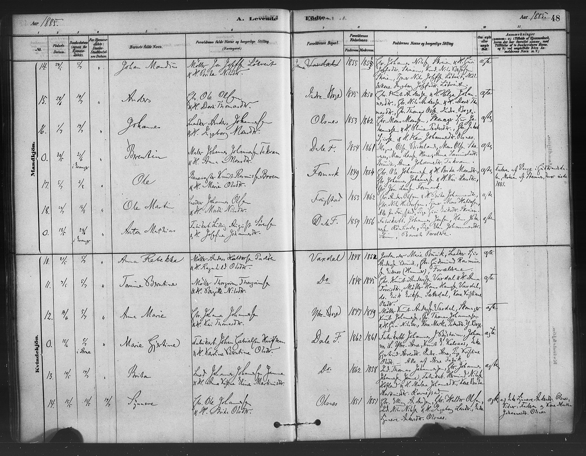 Bruvik Sokneprestembete, AV/SAB-A-74701/H/Haa: Ministerialbok nr. B 1, 1878-1904, s. 48