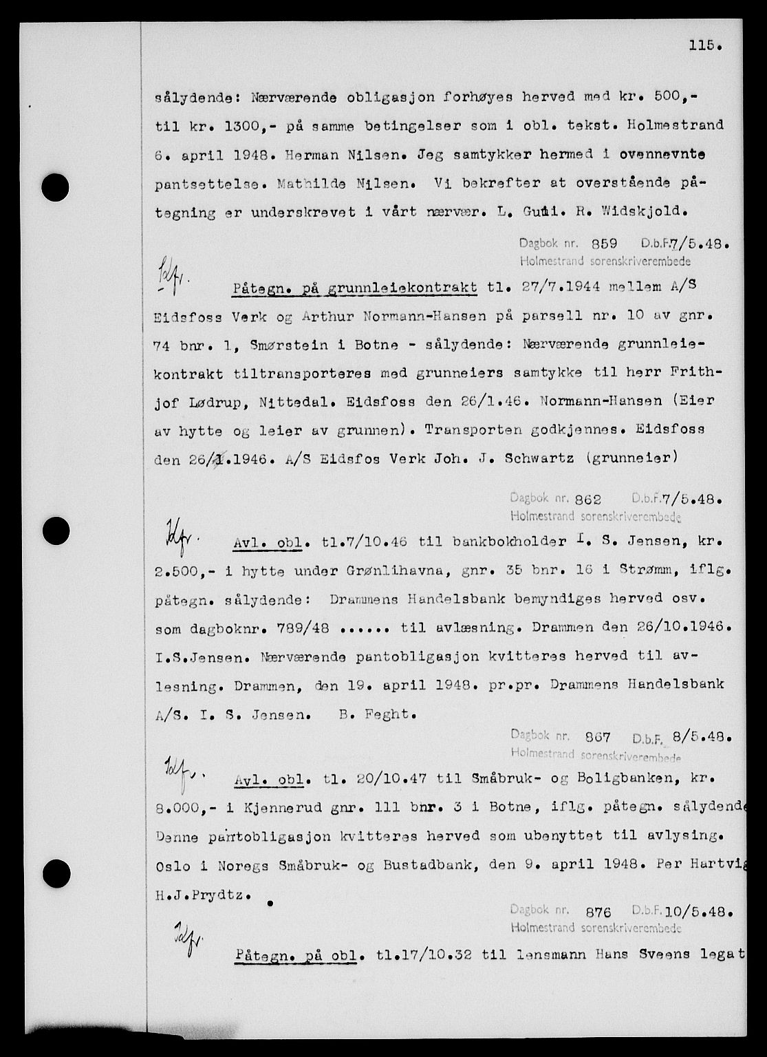 Holmestrand sorenskriveri, SAKO/A-67/G/Ga/Gab/L0058: Pantebok nr. B-58, 1947-1948, s. 115, Dagboknr: 859/1948