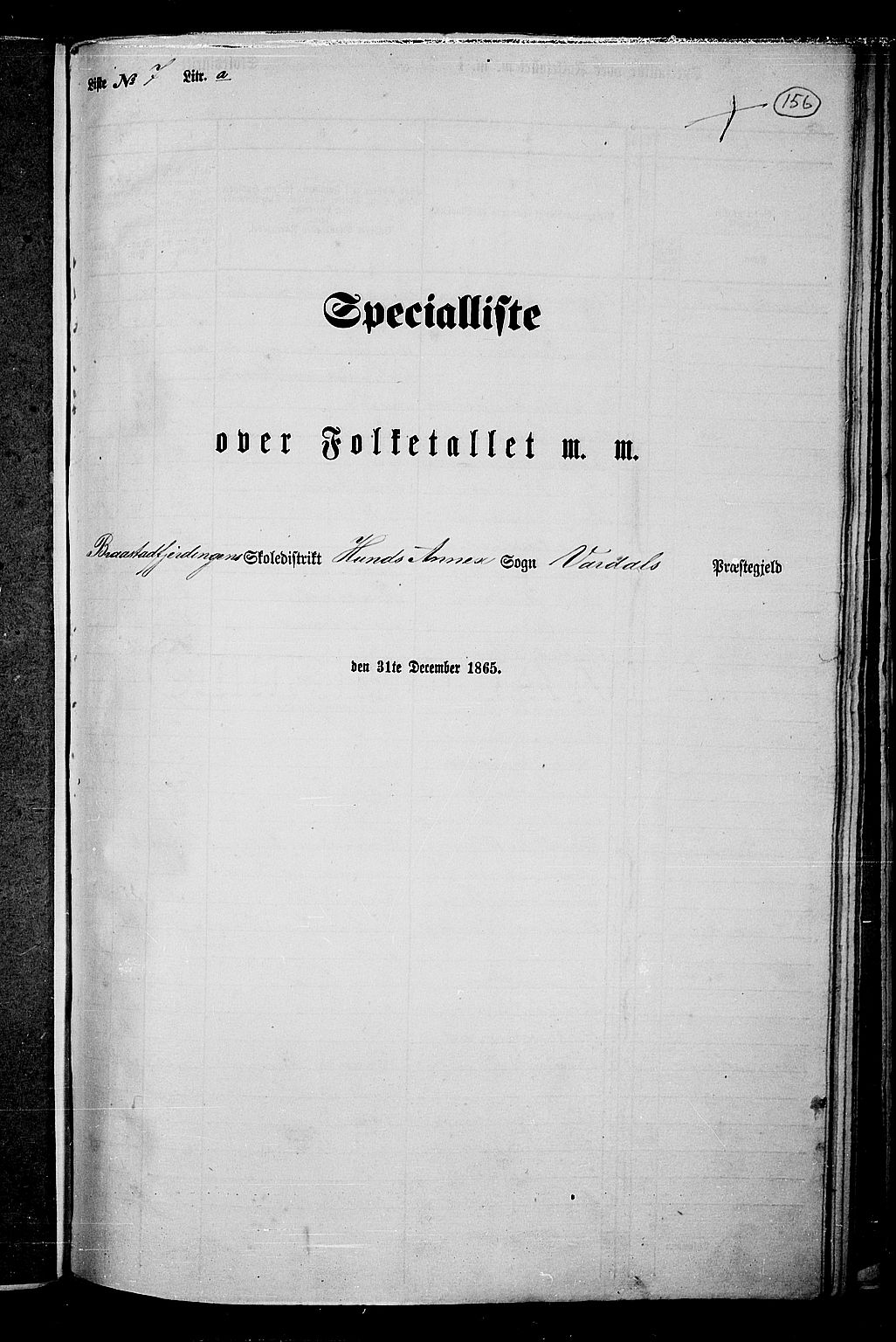 RA, Folketelling 1865 for 0527L Vardal prestegjeld, Vardal sokn og Hunn sokn, 1865, s. 135