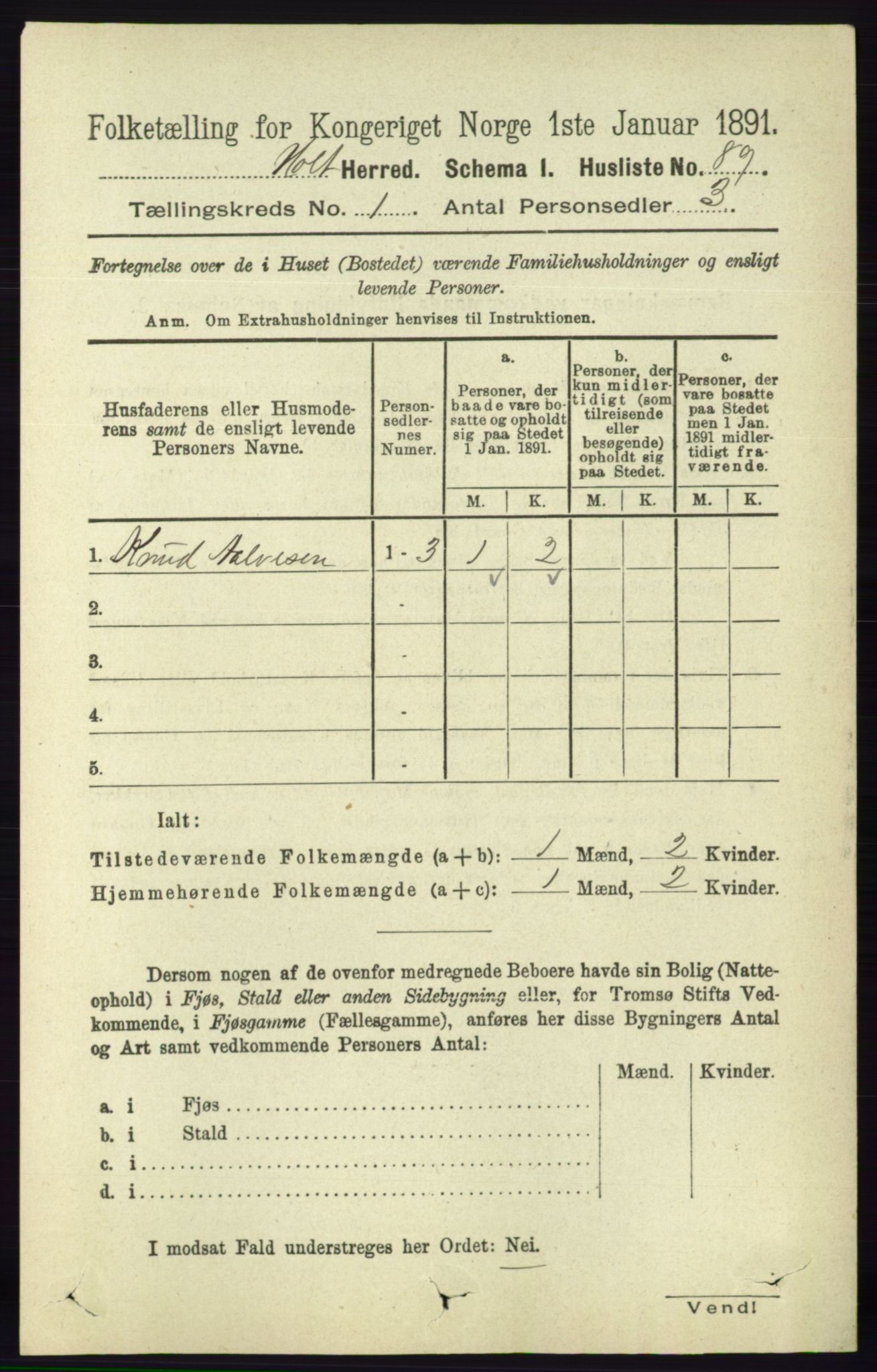 RA, Folketelling 1891 for 0914 Holt herred, 1891, s. 122