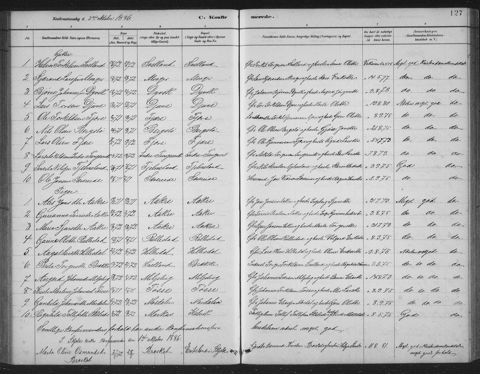 Skånevik sokneprestembete, AV/SAB-A-77801/H/Hab: Klokkerbok nr. B 2, 1881-1920, s. 127