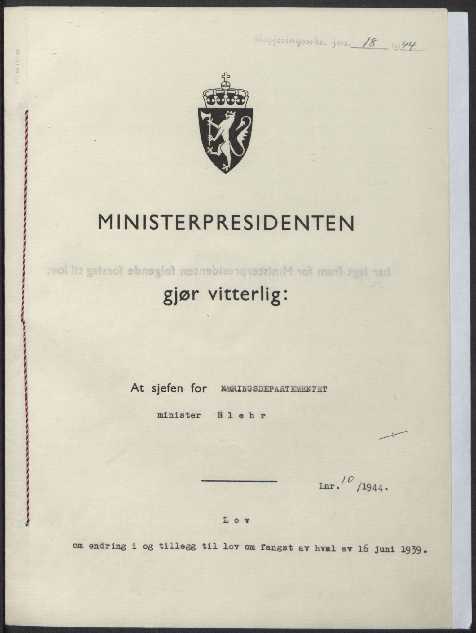 NS-administrasjonen 1940-1945 (Statsrådsekretariatet, de kommisariske statsråder mm), AV/RA-S-4279/D/Db/L0100: Lover, 1944, s. 42
