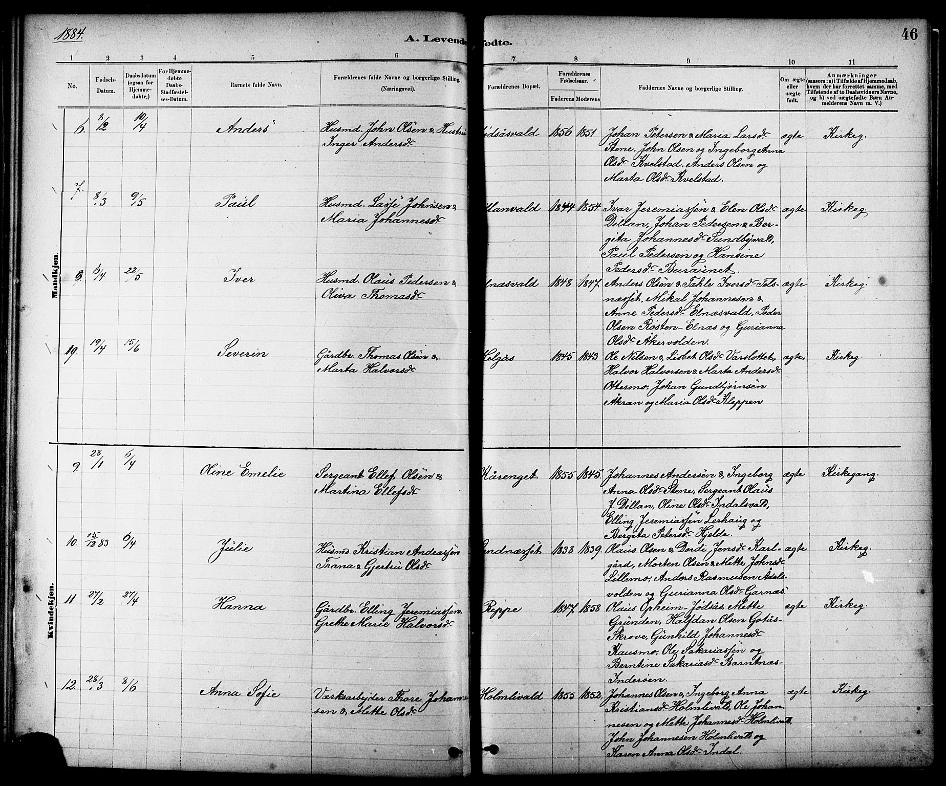 Ministerialprotokoller, klokkerbøker og fødselsregistre - Nord-Trøndelag, SAT/A-1458/724/L0267: Klokkerbok nr. 724C03, 1879-1898, s. 46