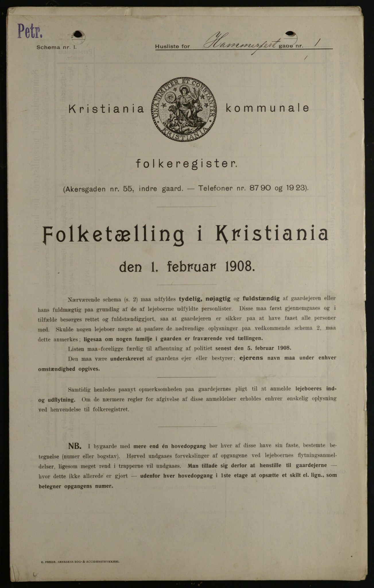 OBA, Kommunal folketelling 1.2.1908 for Kristiania kjøpstad, 1908, s. 30848