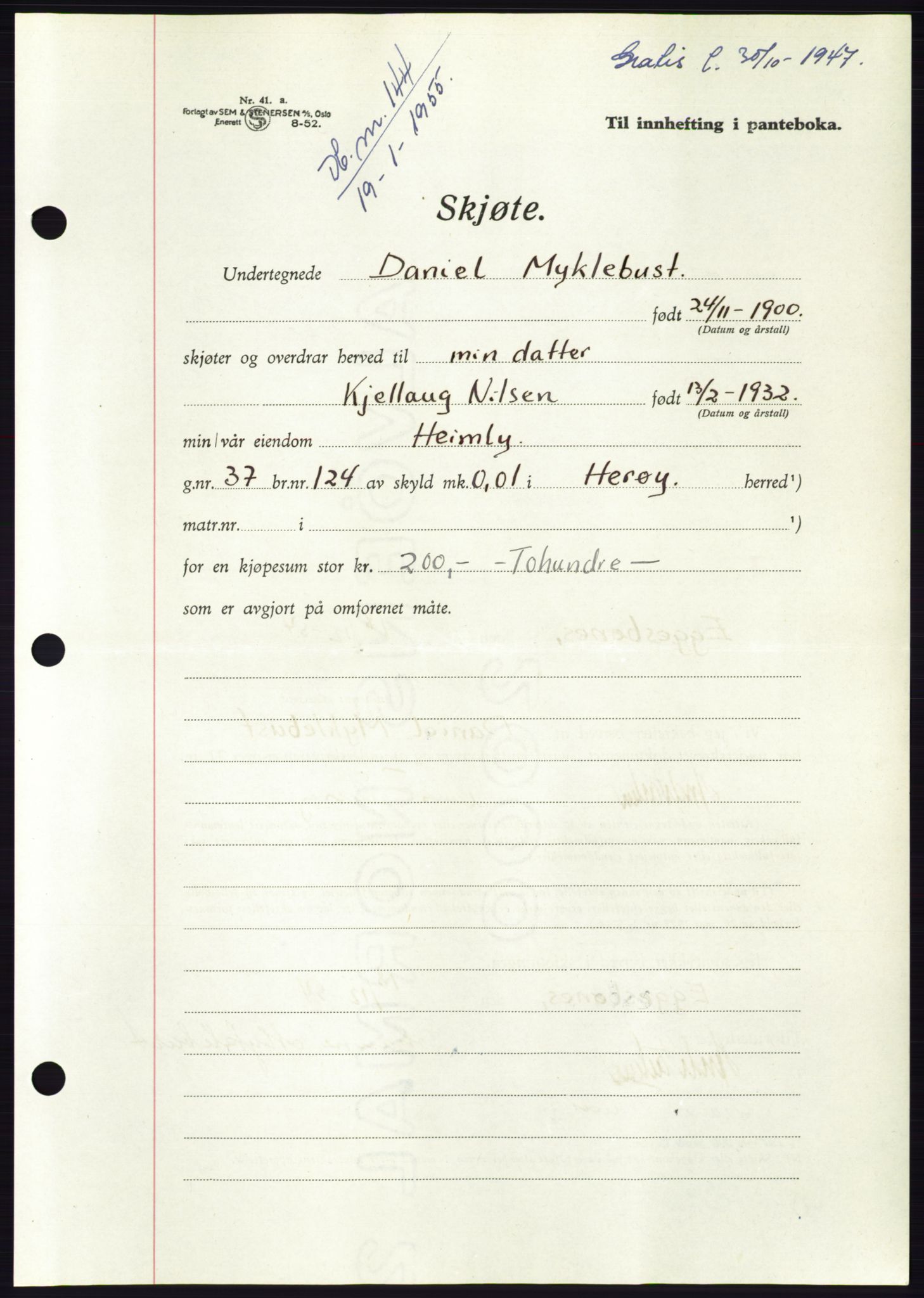 Søre Sunnmøre sorenskriveri, AV/SAT-A-4122/1/2/2C/L0100: Pantebok nr. 26A, 1954-1955, Dagboknr: 144/1955