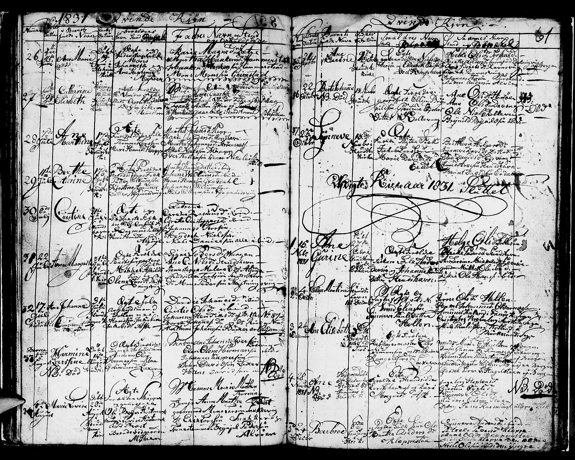 Askøy Sokneprestembete, AV/SAB-A-74101/H/Ha/Hab/Haba/L0003: Klokkerbok nr. A 3, 1826-1846, s. 61