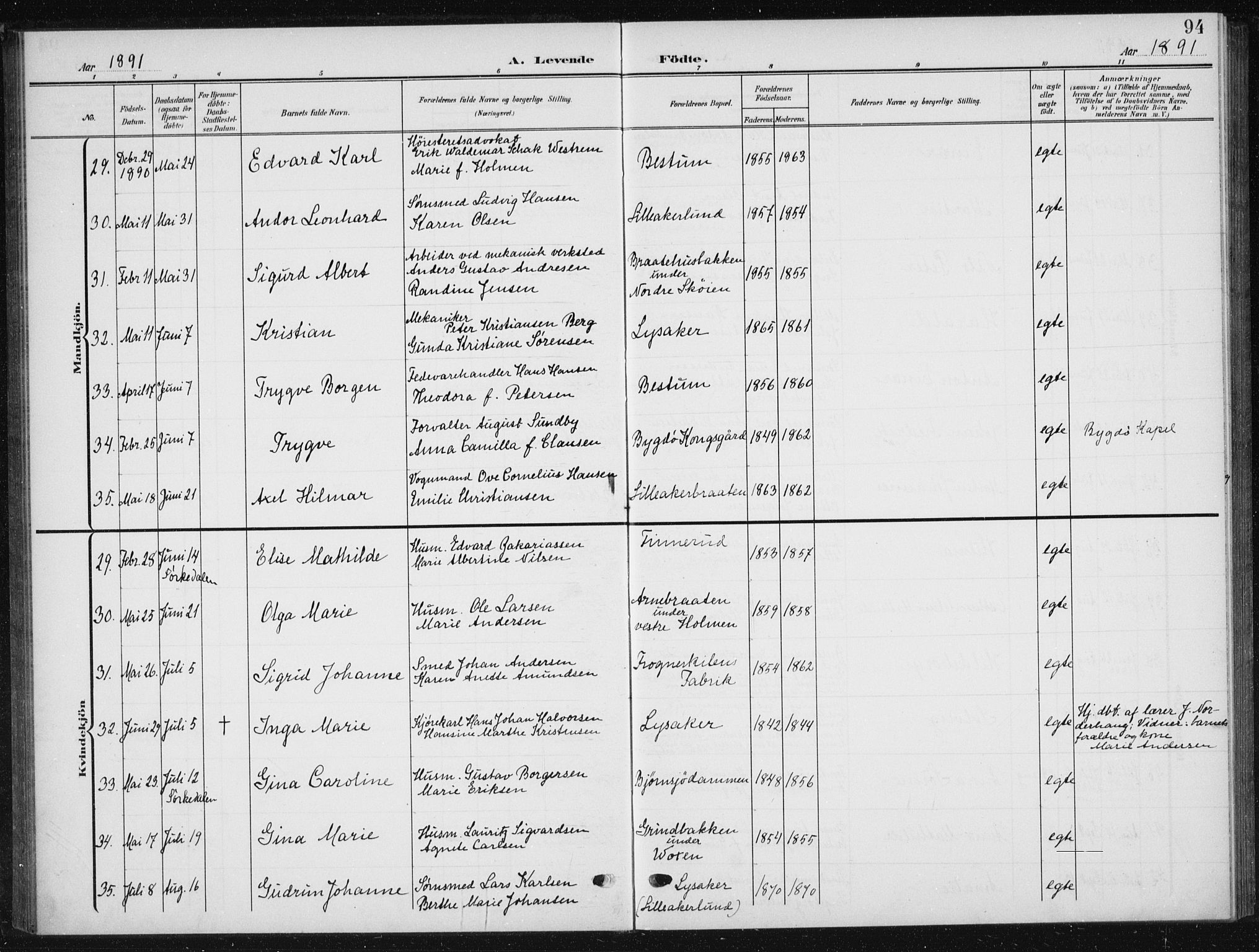 Vestre Aker prestekontor Kirkebøker, AV/SAO-A-10025/F/Fb/L0001: Ministerialbok nr. II 1, 1880-1906, s. 94