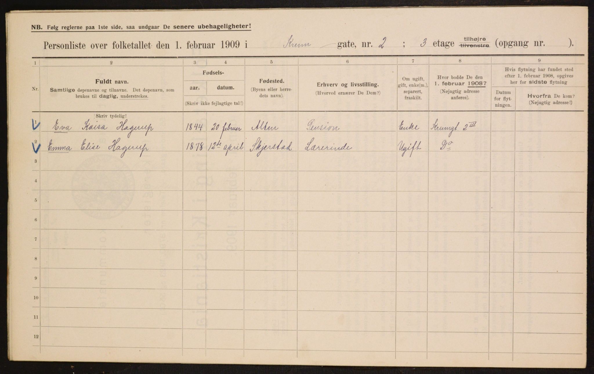 OBA, Kommunal folketelling 1.2.1909 for Kristiania kjøpstad, 1909, s. 50225