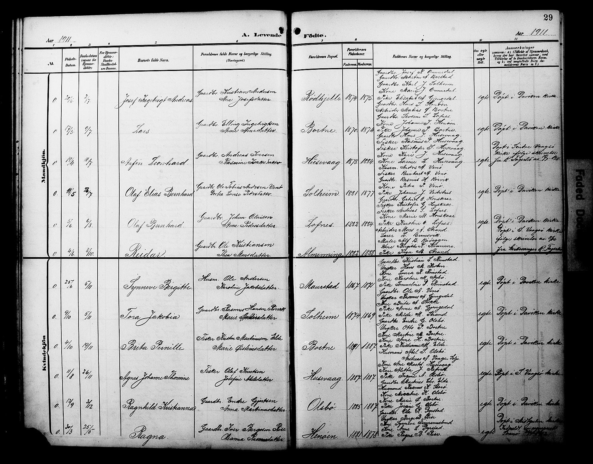 Davik sokneprestembete, AV/SAB-A-79701/H/Hab/Habc/L0003: Klokkerbok nr. C 3, 1907-1929, s. 29