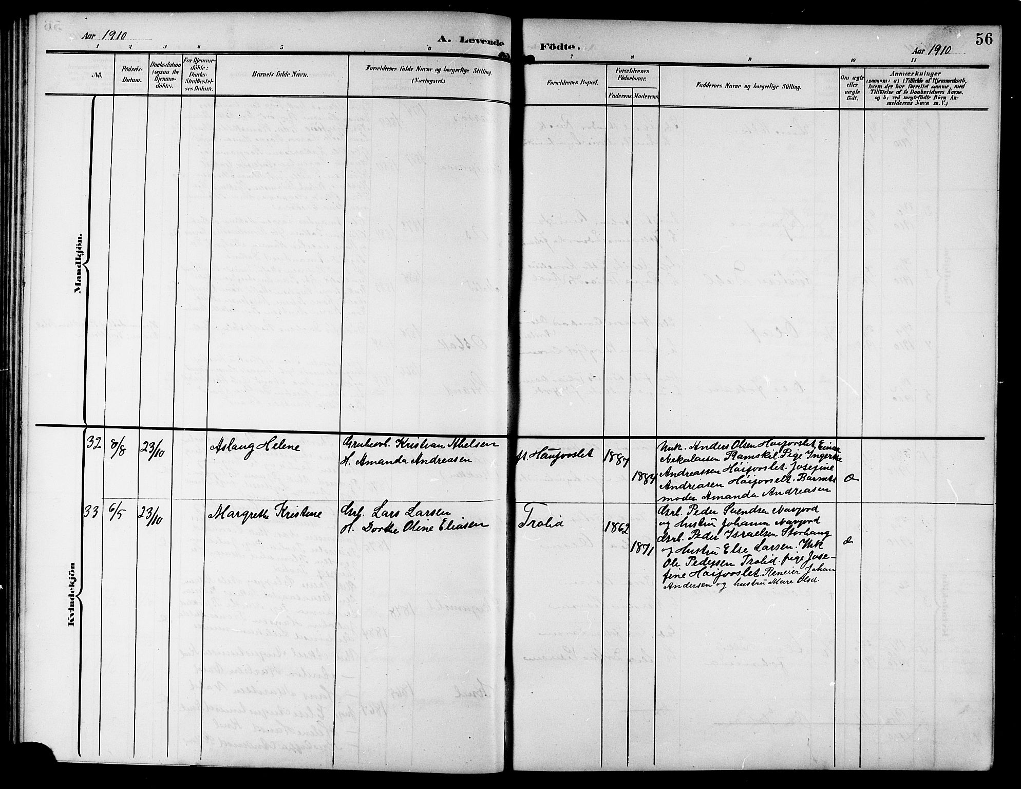 Ministerialprotokoller, klokkerbøker og fødselsregistre - Nordland, AV/SAT-A-1459/846/L0655: Klokkerbok nr. 846C05, 1902-1916, s. 56