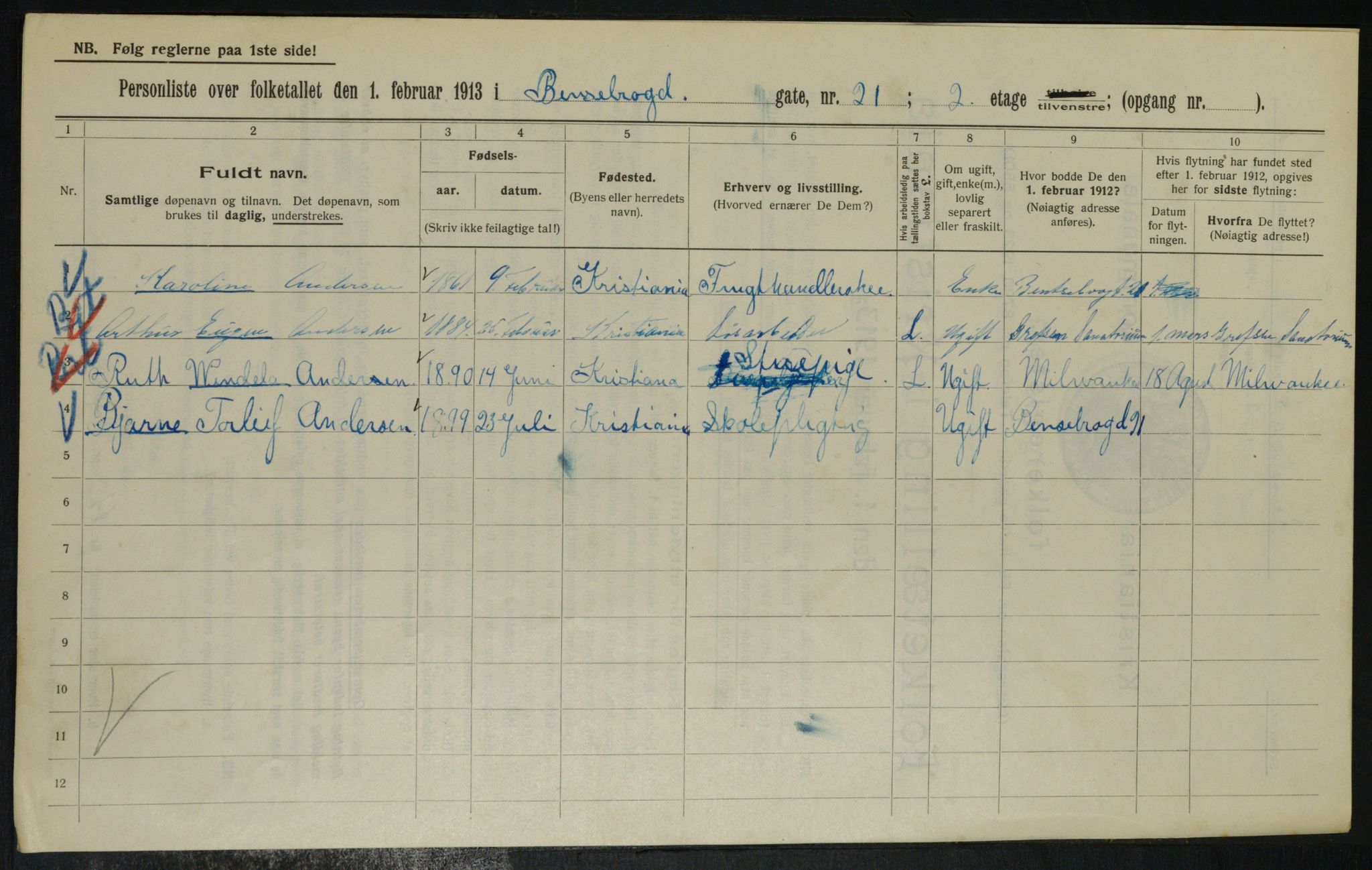 OBA, Kommunal folketelling 1.2.1913 for Kristiania, 1913, s. 3342