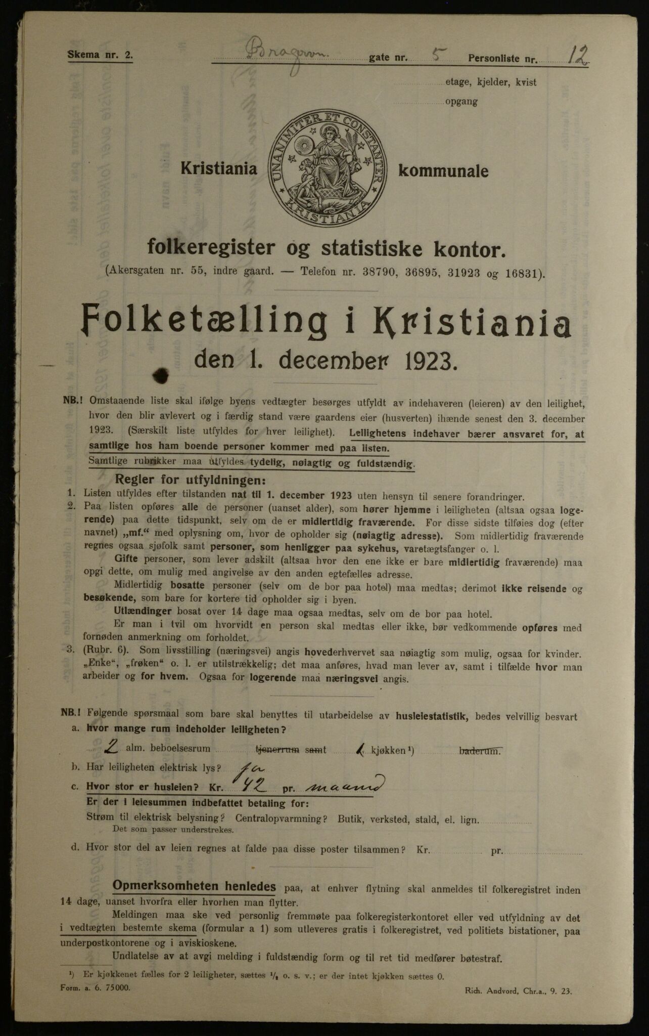 OBA, Kommunal folketelling 1.12.1923 for Kristiania, 1923, s. 9207