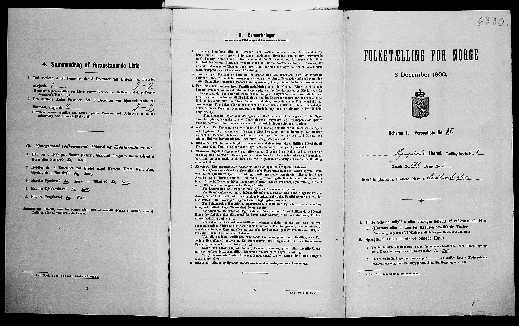 SAK, Folketelling 1900 for 1032 Lyngdal herred, 1900, s. 1218
