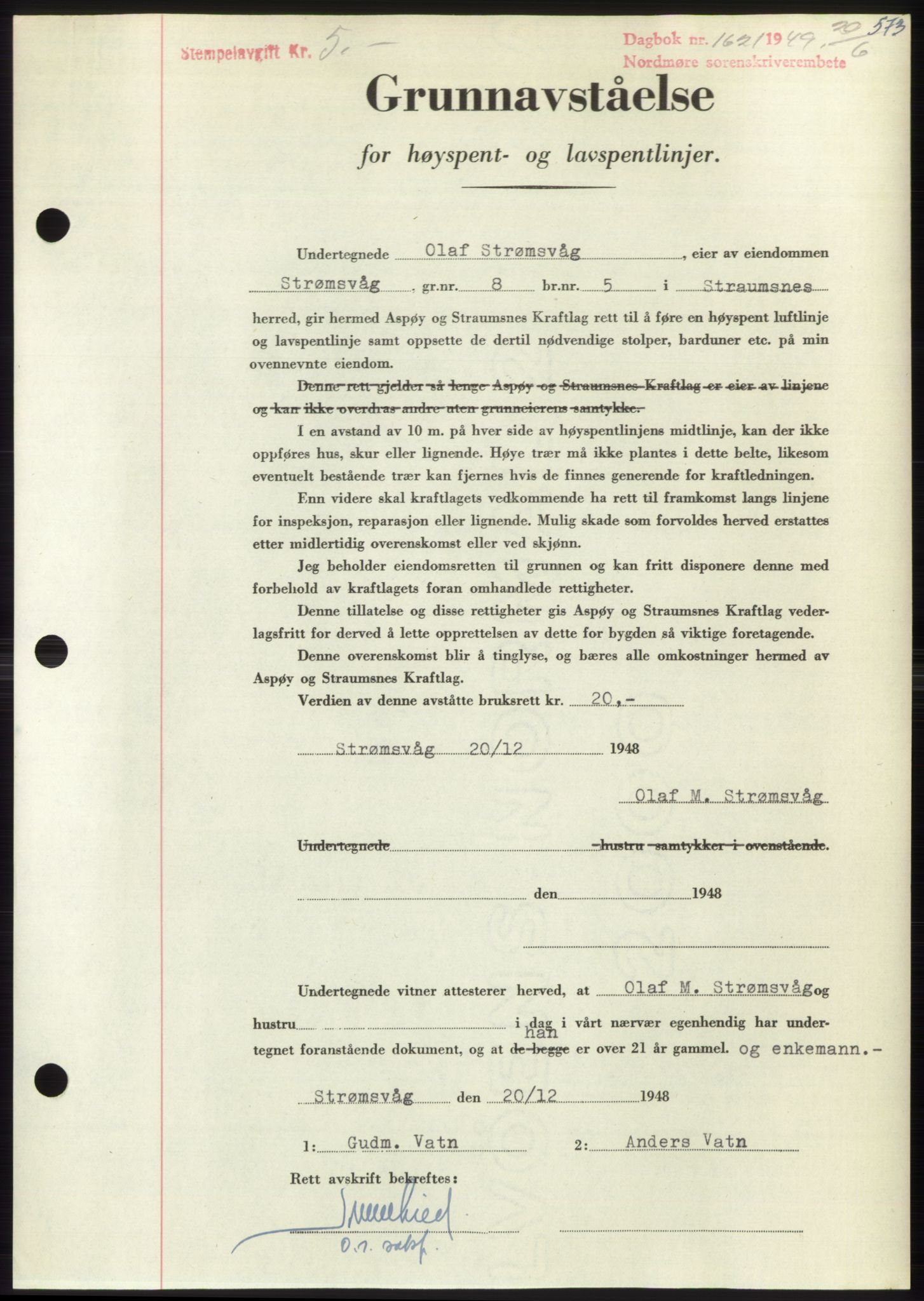 Nordmøre sorenskriveri, SAT/A-4132/1/2/2Ca: Pantebok nr. B101, 1949-1949, Dagboknr: 1621/1949