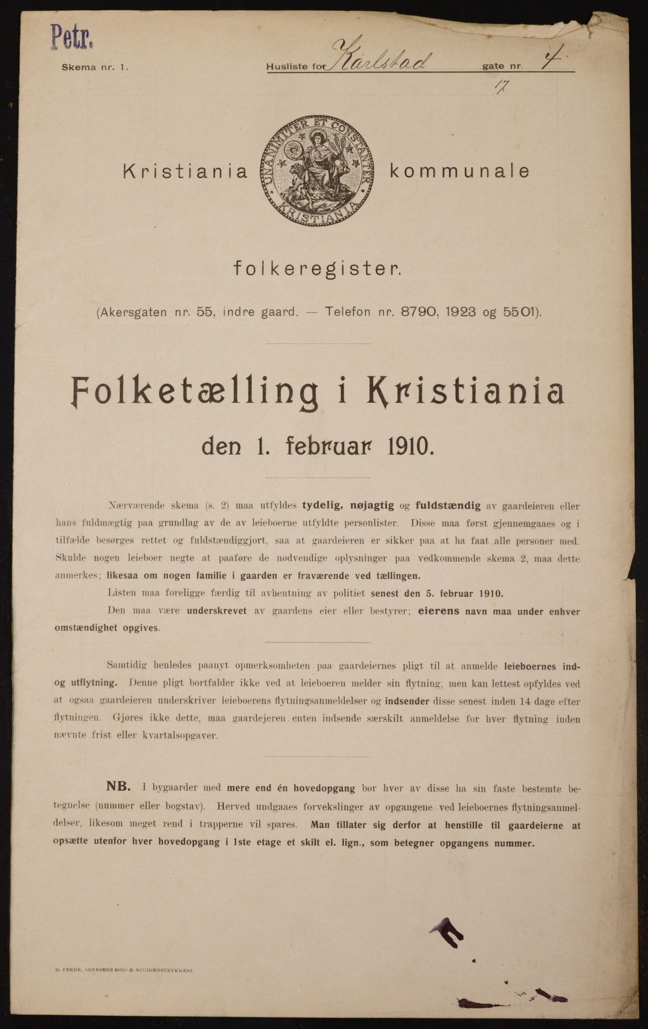 OBA, Kommunal folketelling 1.2.1910 for Kristiania, 1910, s. 47527