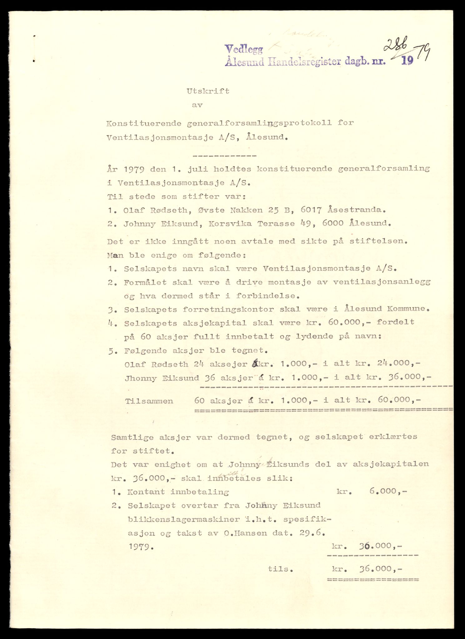 Ålesund sorenskriveri, SAT/A-4383/2/J/Jd/Jde/L0075: Bilag. Aksjeselskap og andelslag Ven - Vi, 1954-1989, s. 5