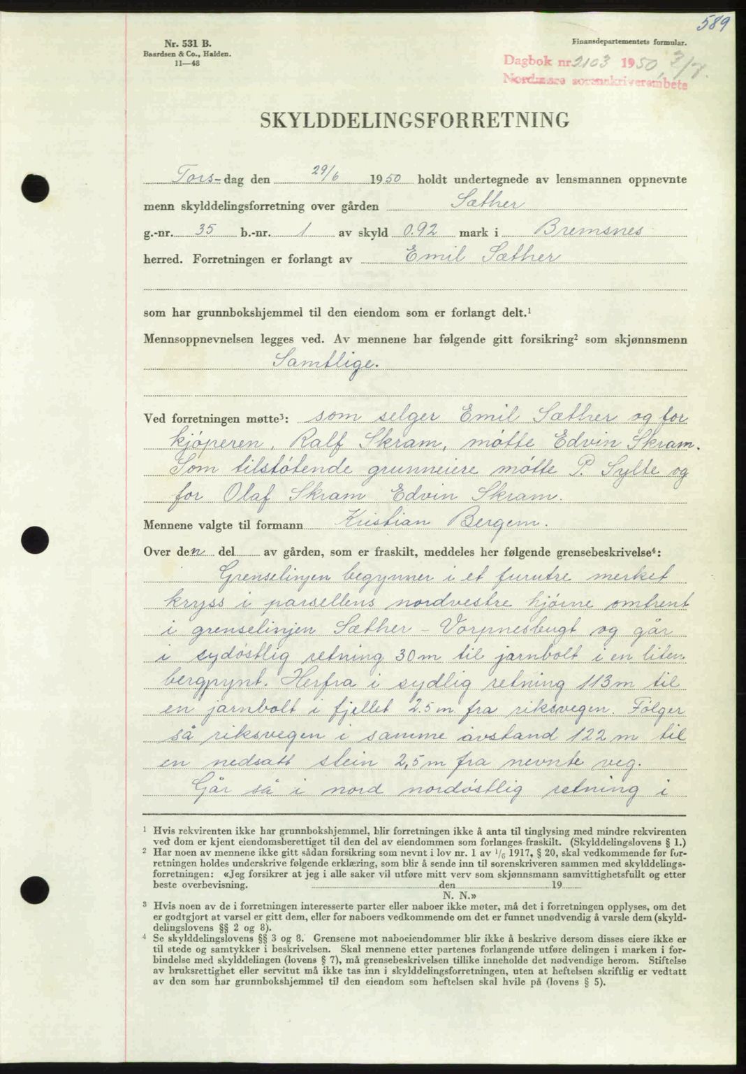 Nordmøre sorenskriveri, SAT/A-4132/1/2/2Ca: Pantebok nr. A115, 1950-1950, Dagboknr: 2103/1950