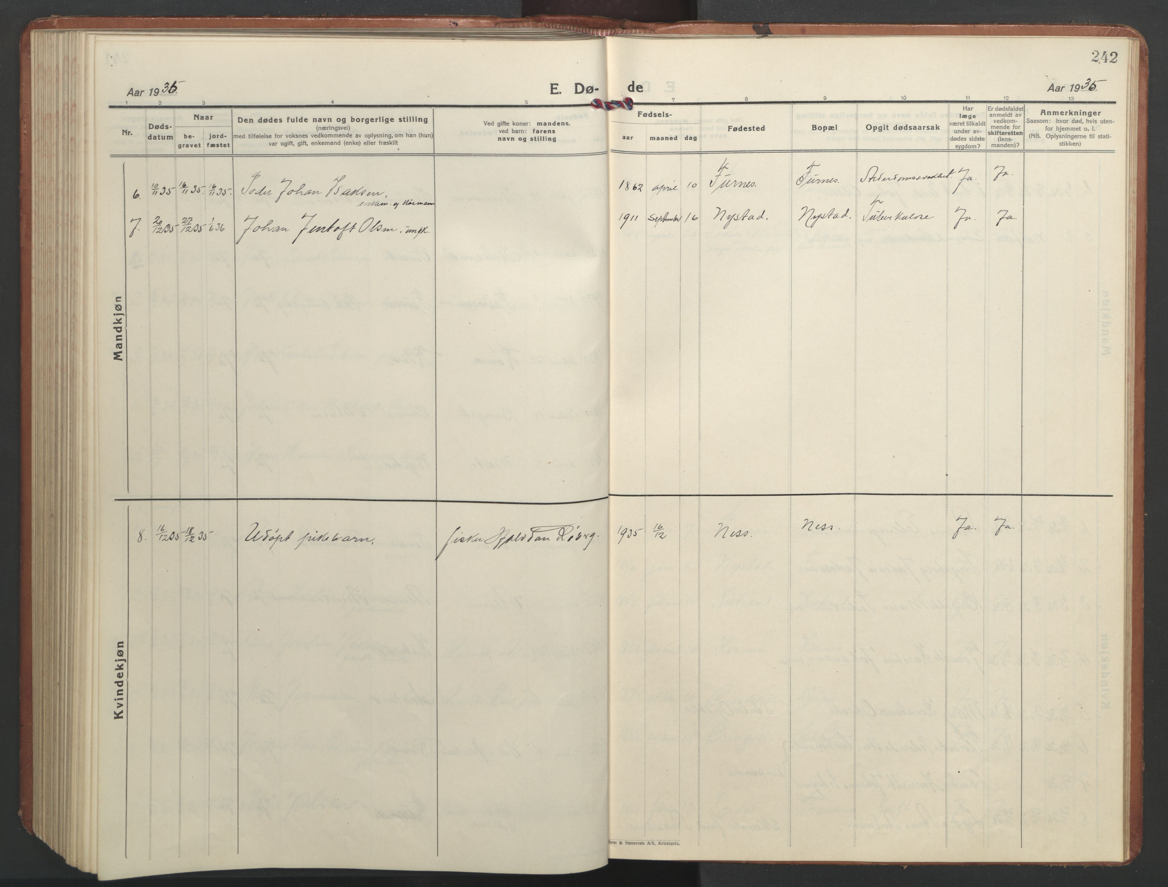 Ministerialprotokoller, klokkerbøker og fødselsregistre - Nordland, AV/SAT-A-1459/851/L0727: Klokkerbok nr. 851C02, 1925-1948, s. 242