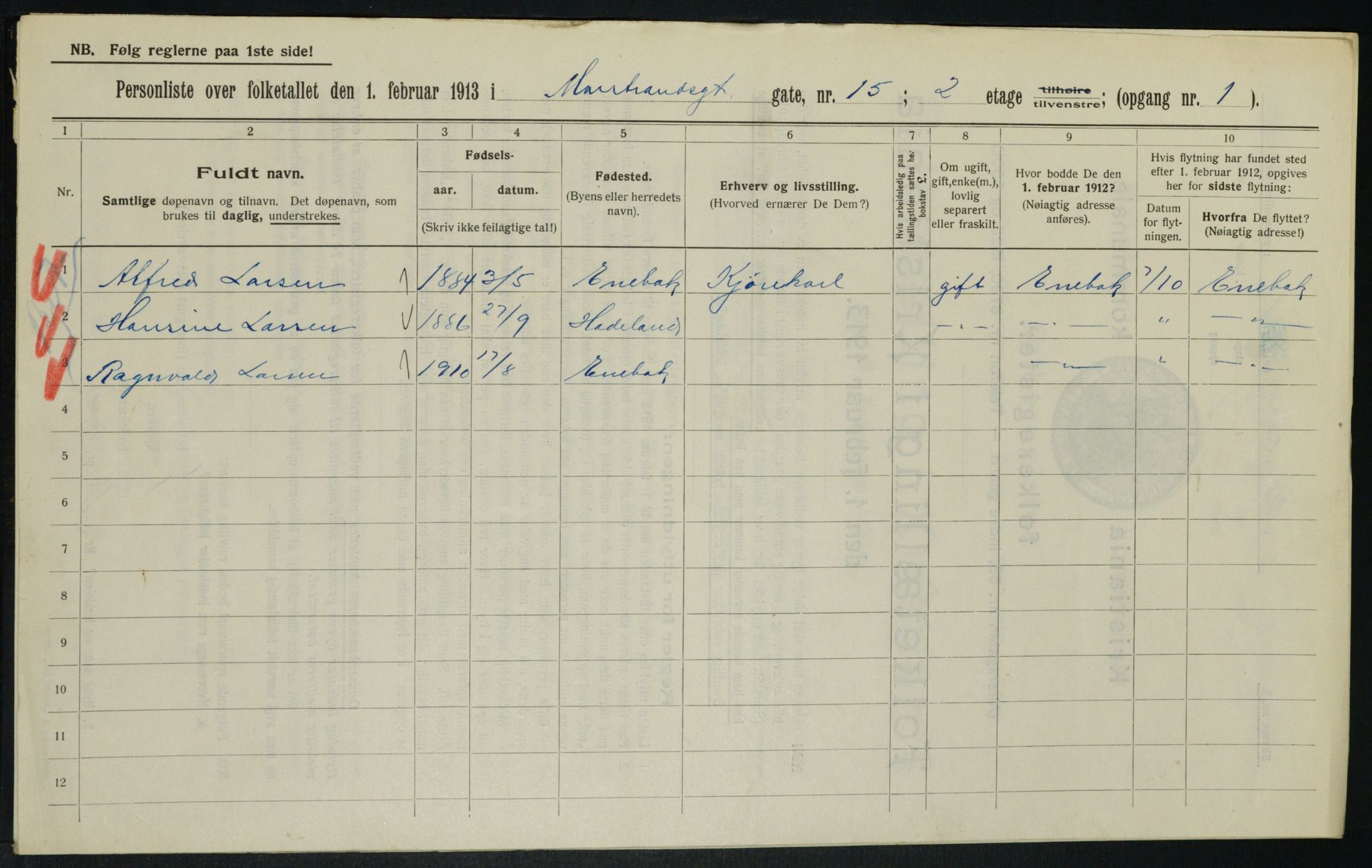 OBA, Kommunal folketelling 1.2.1913 for Kristiania, 1913, s. 64579