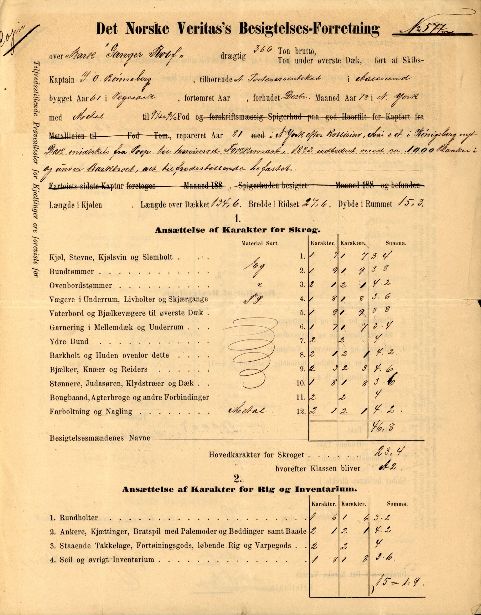 Pa 63 - Østlandske skibsassuranceforening, VEMU/A-1079/G/Ga/L0017/0011: Havaridokumenter / Andover, Amicitia, Bratsberg, Ganger Rolf, 1884, s. 60