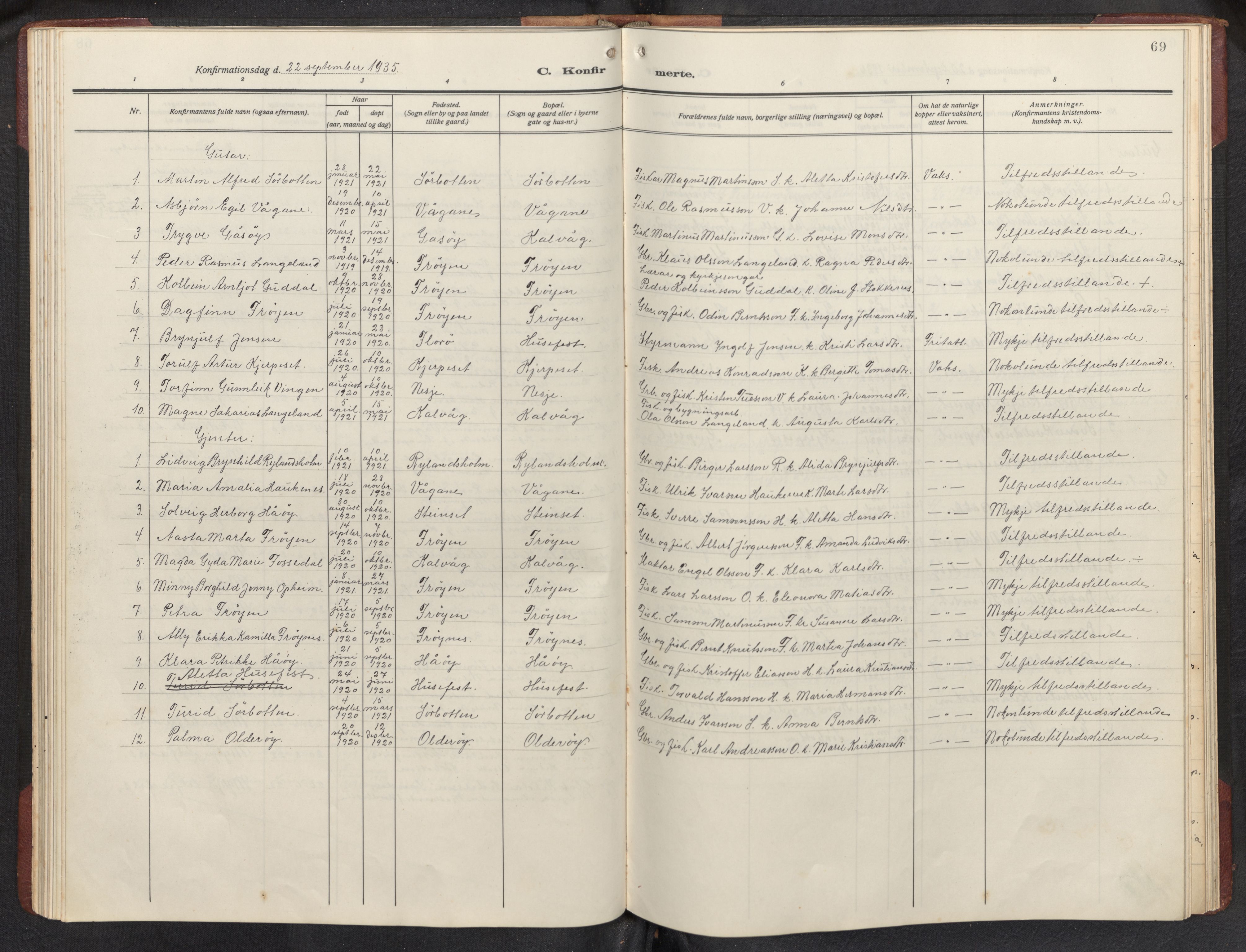 Bremanger sokneprestembete, AV/SAB-A-82201/H/Hab/Habb/L0002: Klokkerbok nr. B 2, 1926-1945, s. 68b-69a