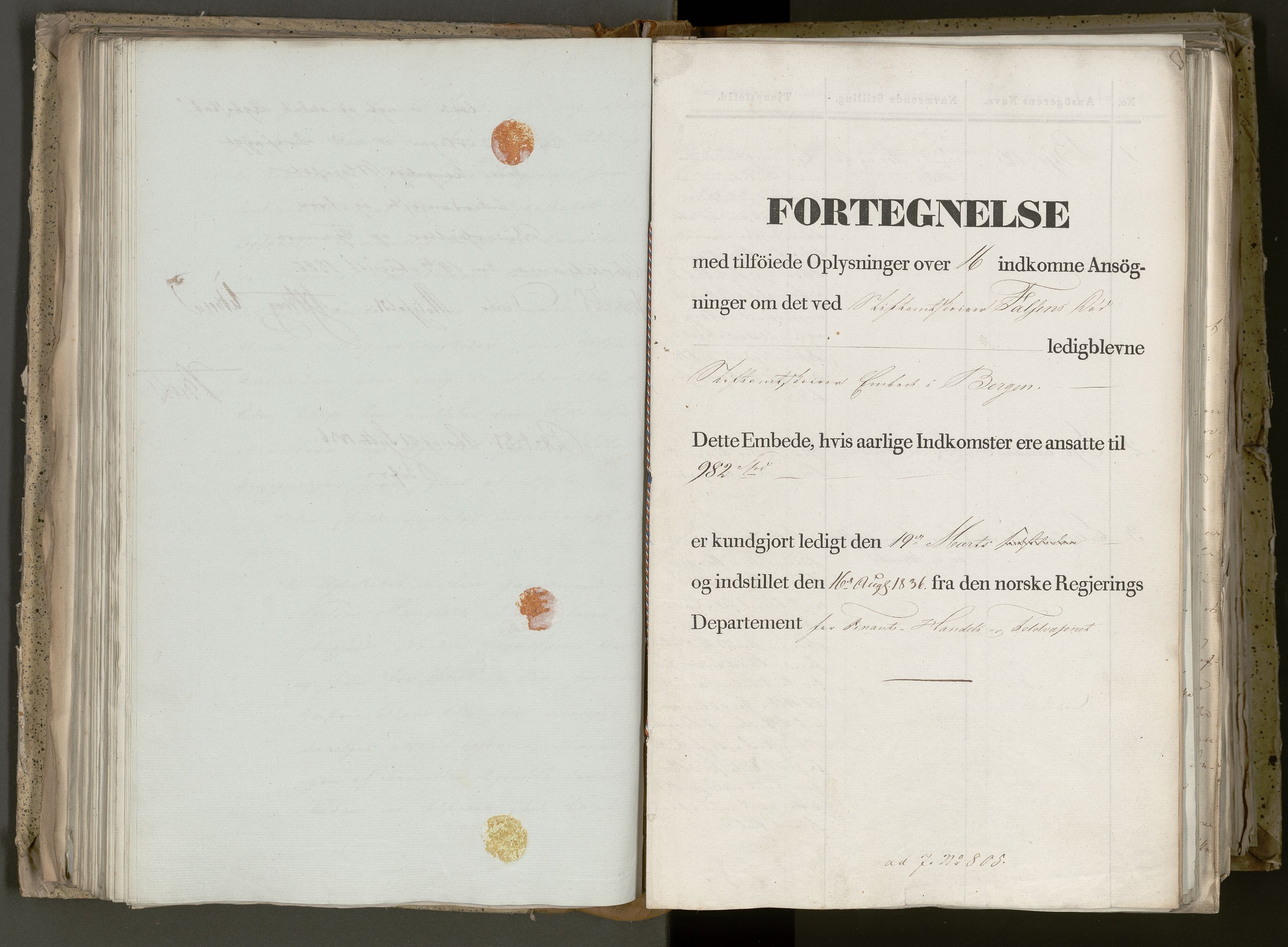 Statsrådsavdelingen i Stockholm, AV/RA-S-1003/D/Da/L0110: Regjeringsinnstillinger nr. 749-924, 1836